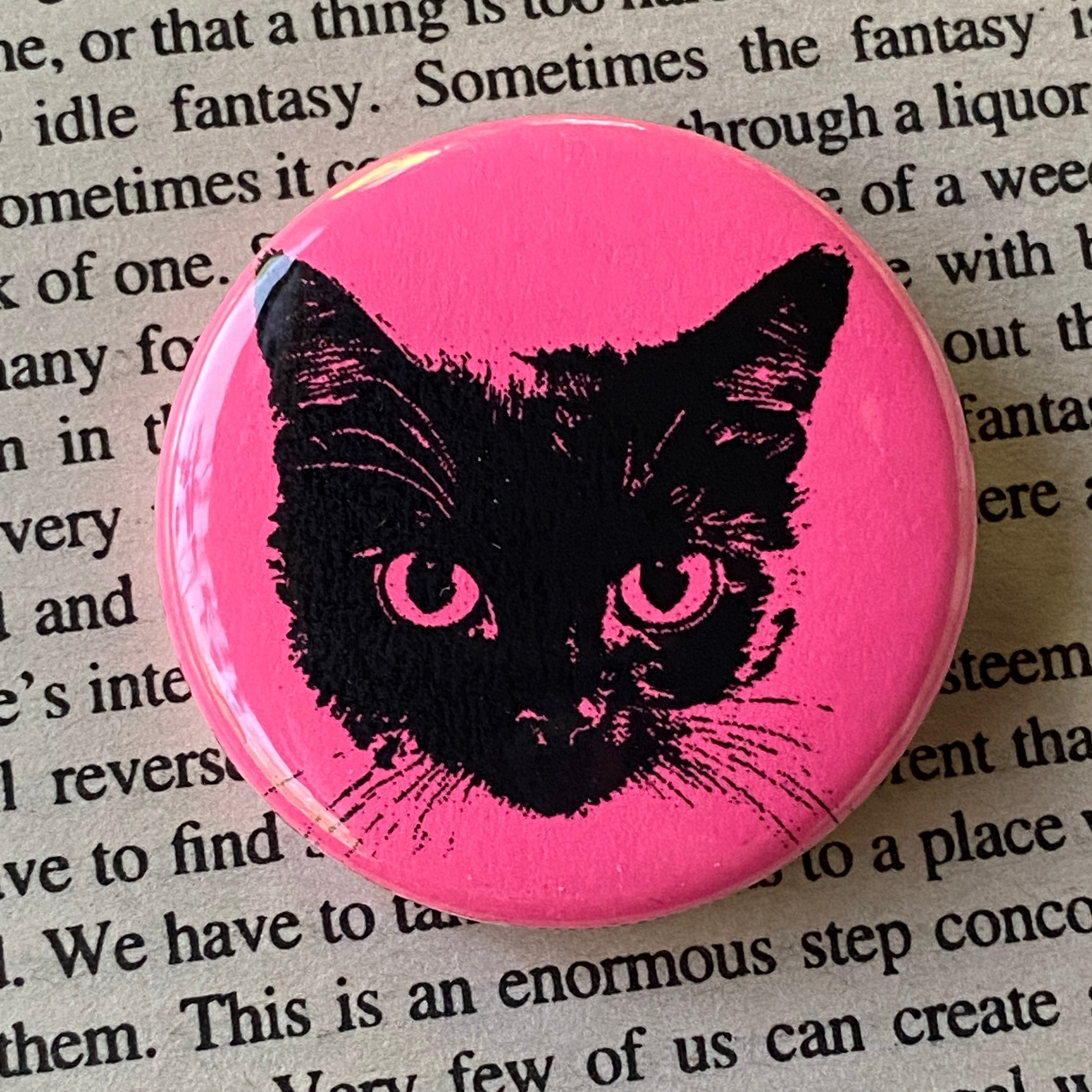 Black Cat - Hand Pressed Button/Pin - 1.5"