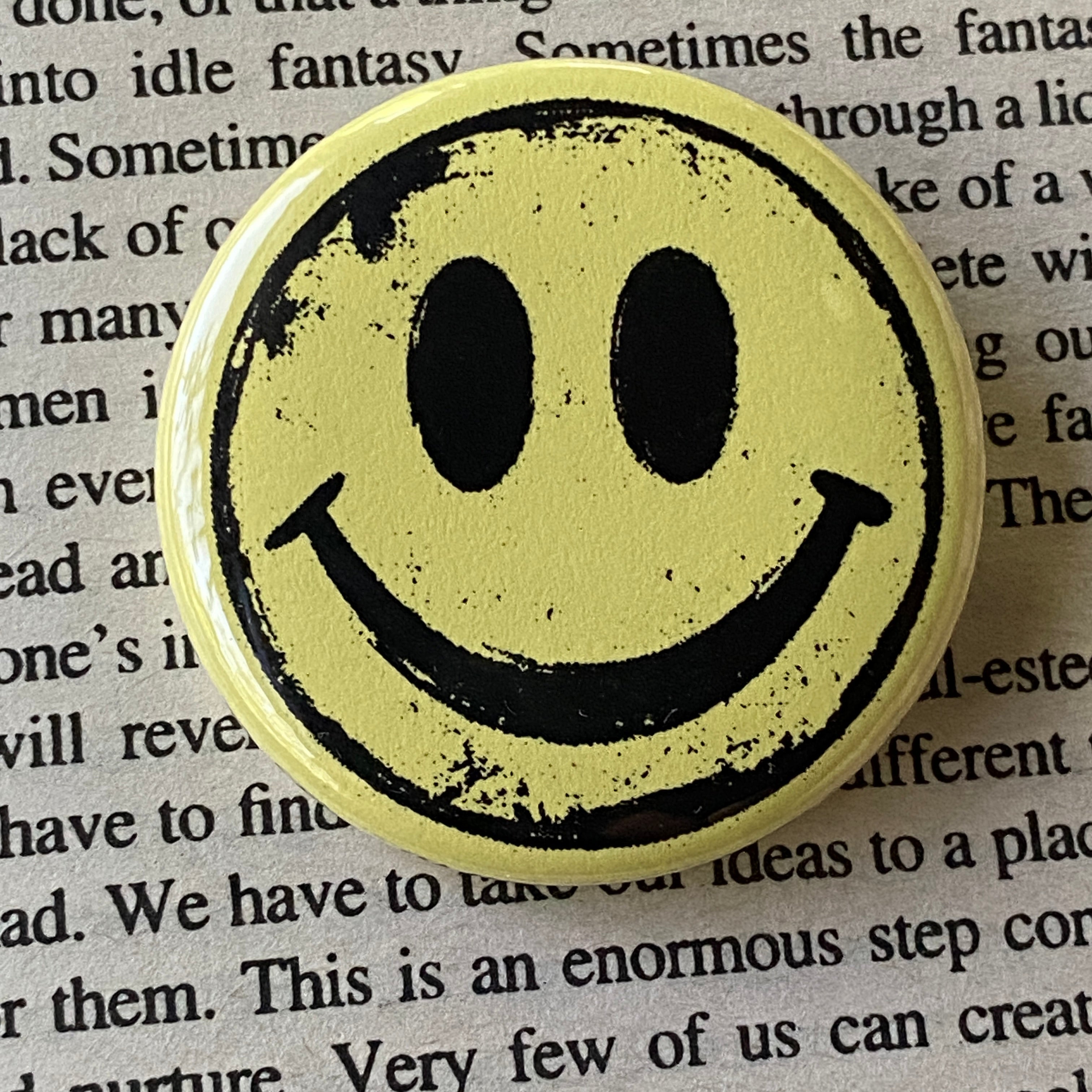 Happy - Hand Pressed Button/Pin - 1.5"