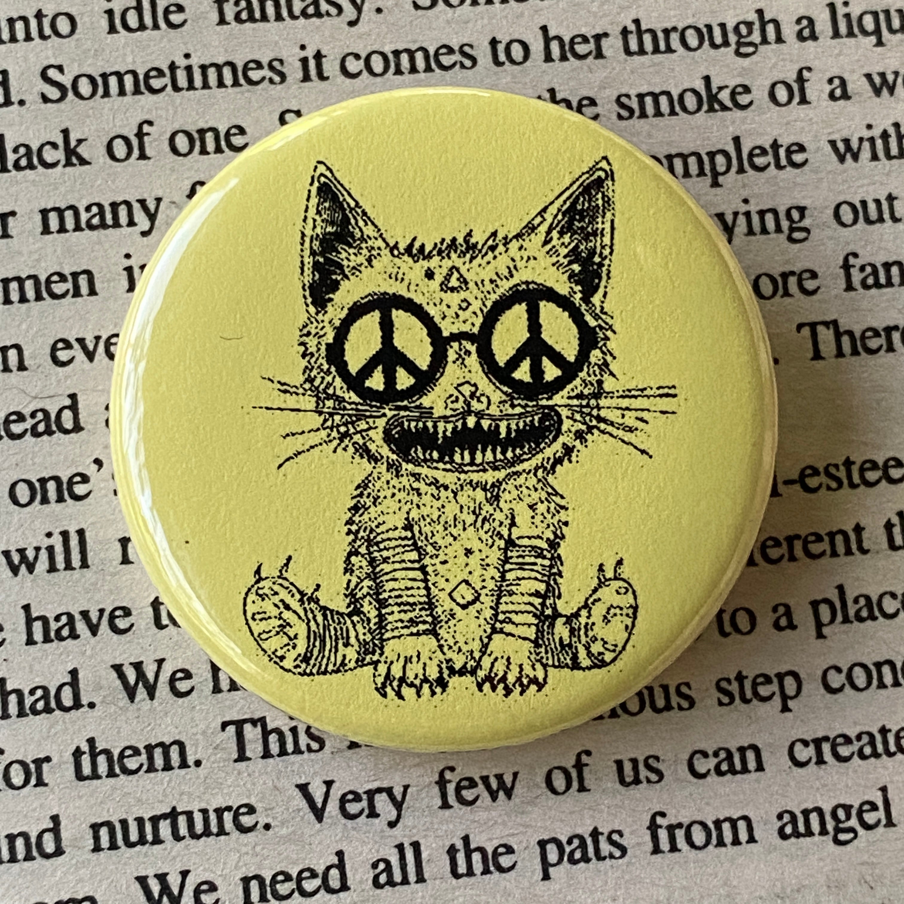 Peace Cat - Hand Pressed Button/Pin - 1.5"