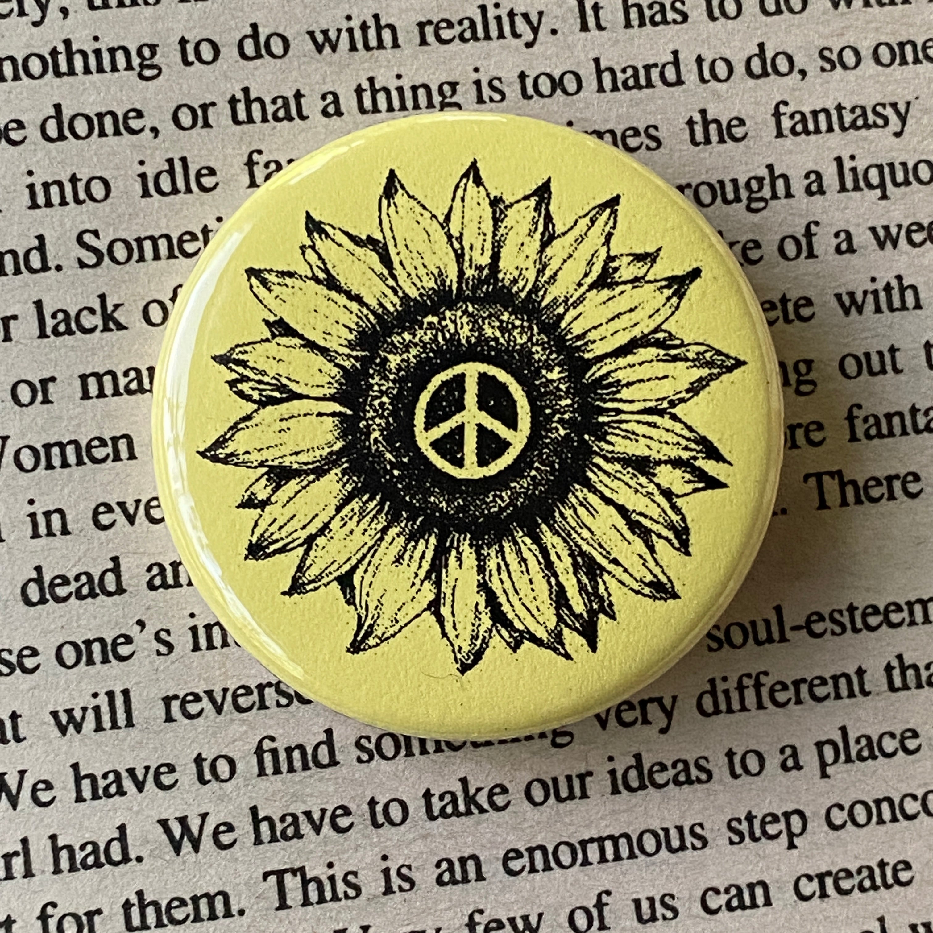 Peace Flower - Hand Pressed Button/Pin - 1.5"