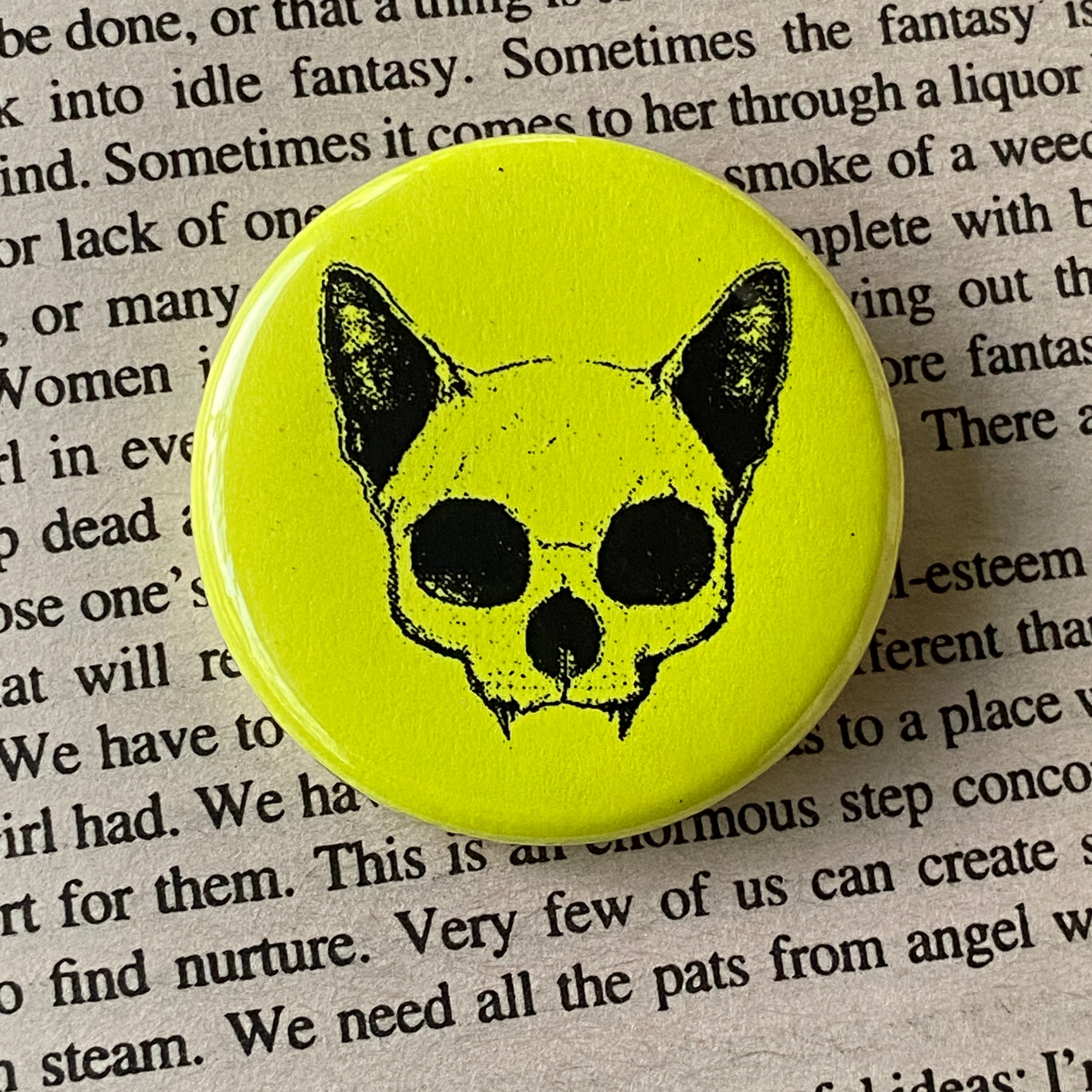 Cat Skull - Hand Pressed Button/Pin - 1.5"