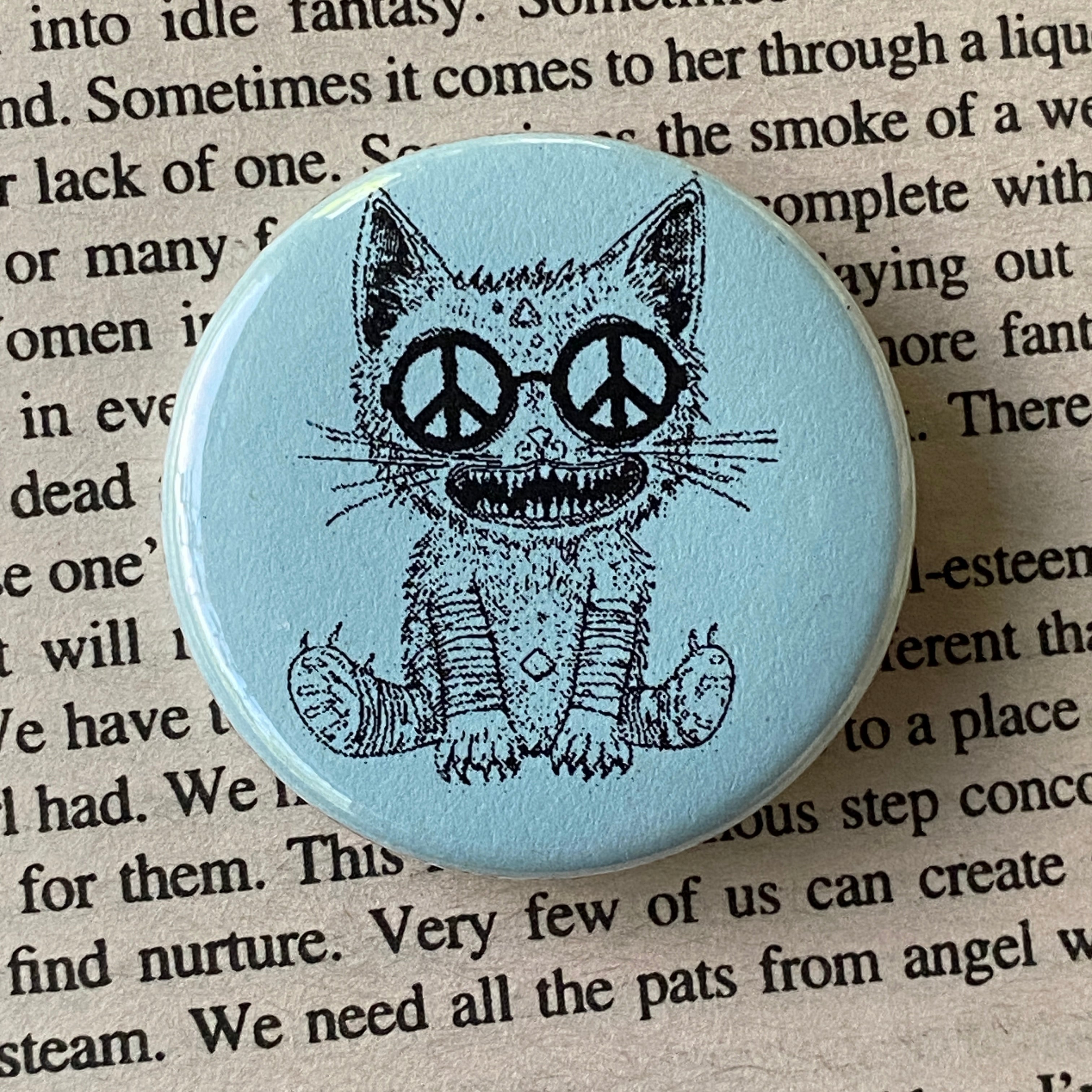 Peace Cat - Hand Pressed Button/Pin - 1.5"