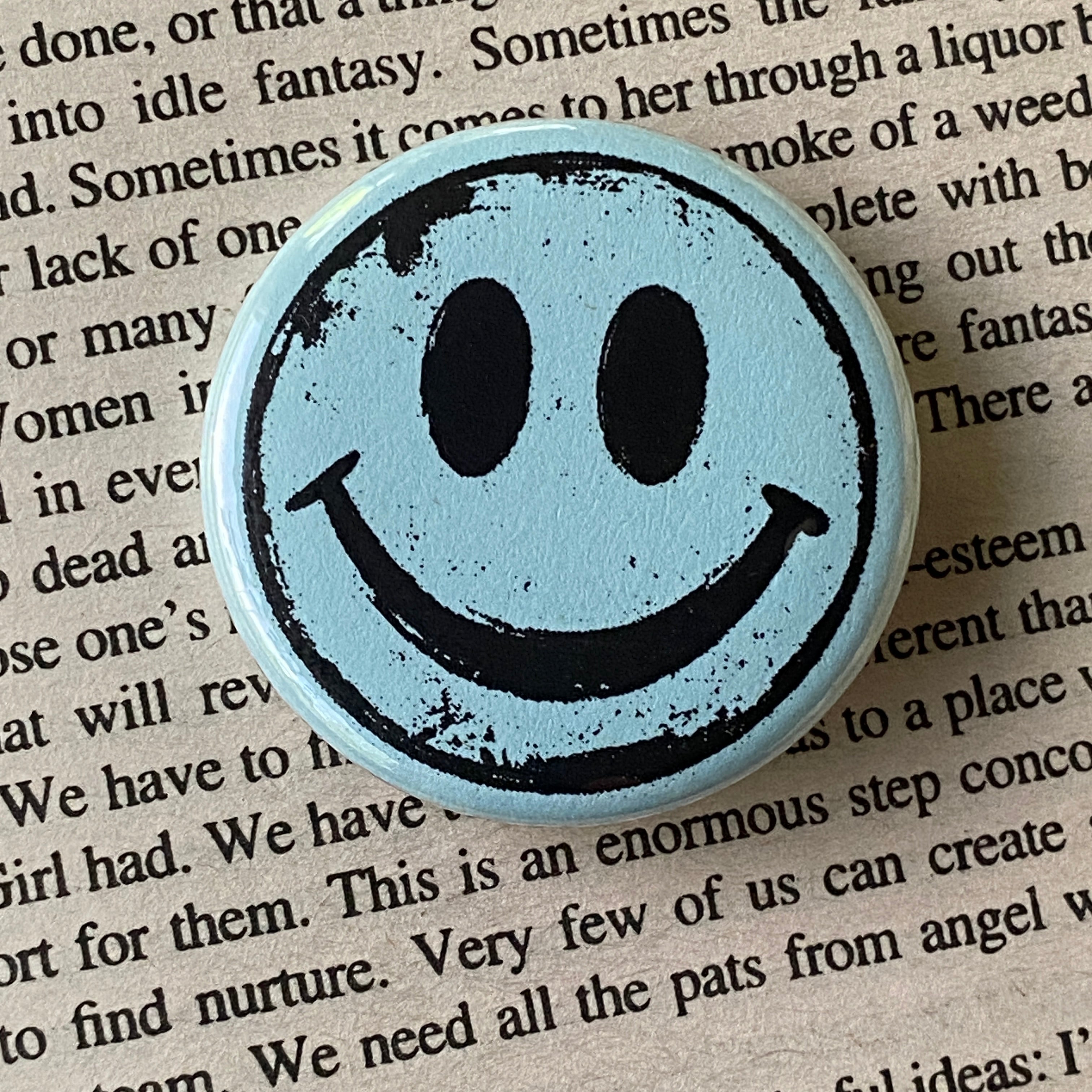 Happy - Hand Pressed Button/Pin - 1.5"