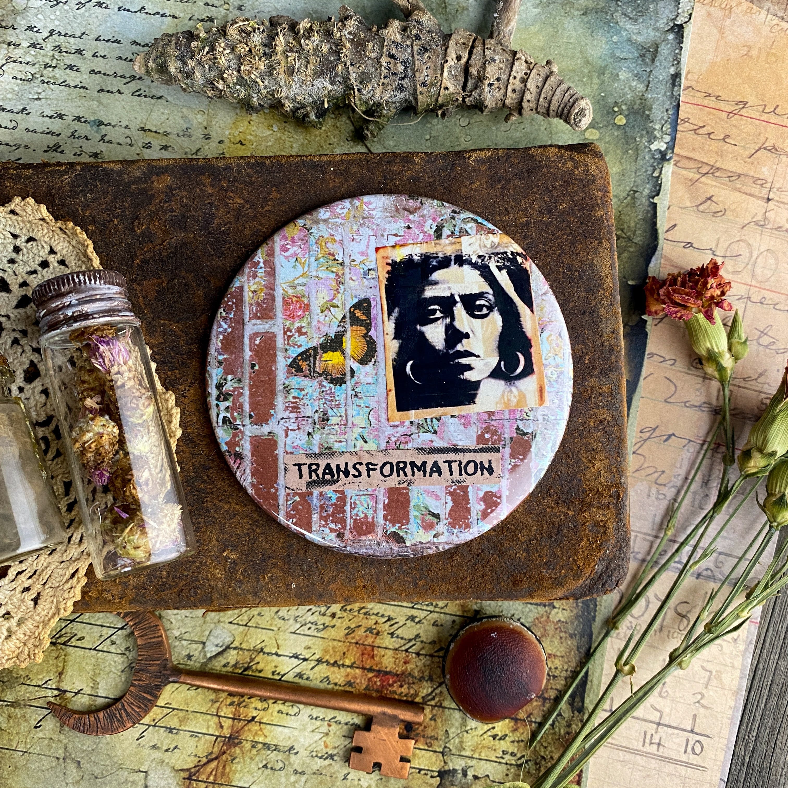 TRANSFORMATION - Hand Pressed Pocket Mirror