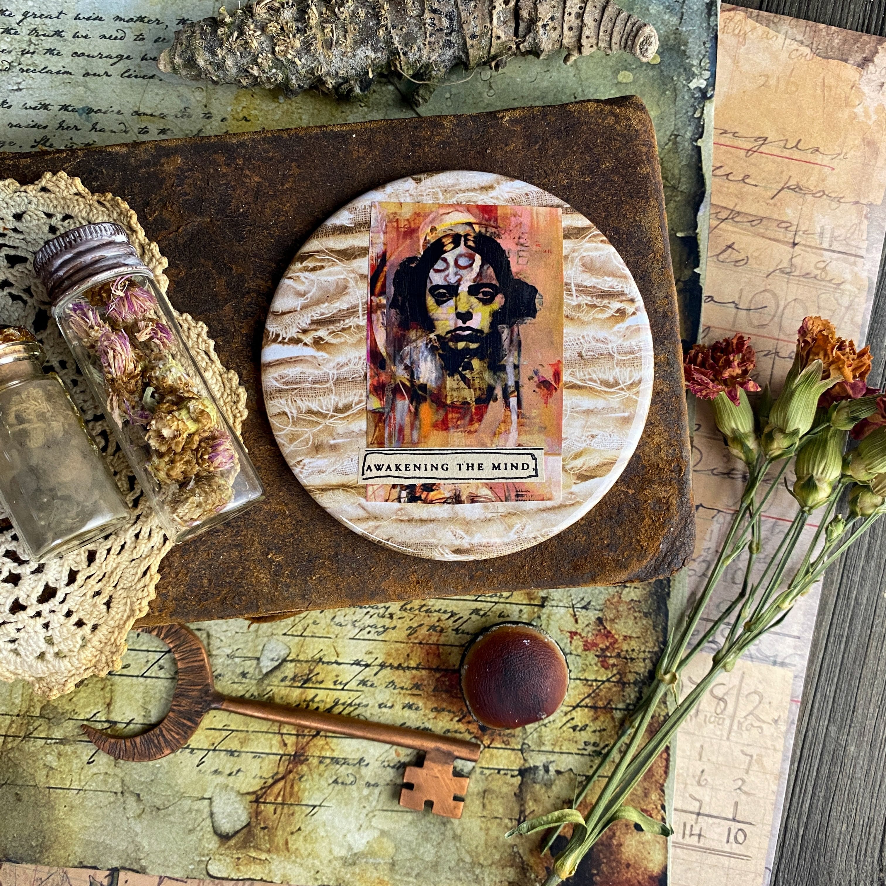 AWAKENING THE MIND - Hand Pressed Pocket Mirror