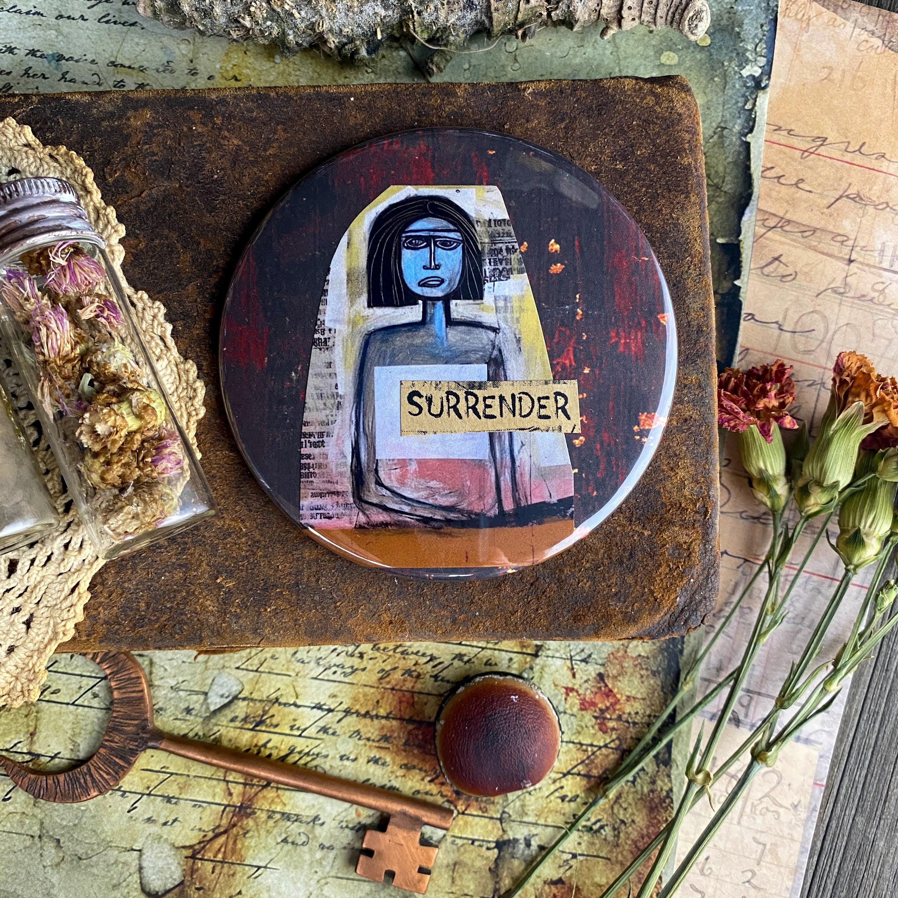 SURRENDER - Hand Pressed Pocket Mirror