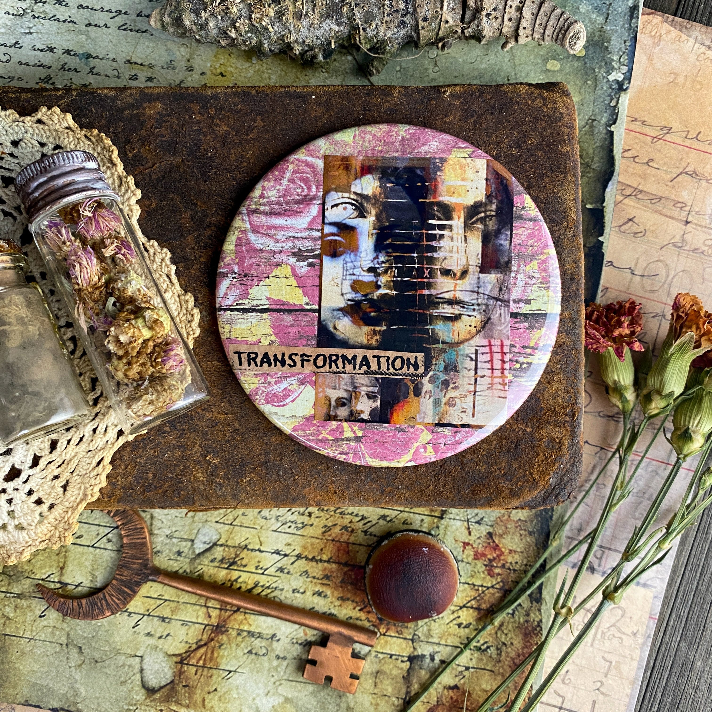 TRANSFORMATION - Hand Pressed Pocket Mirror