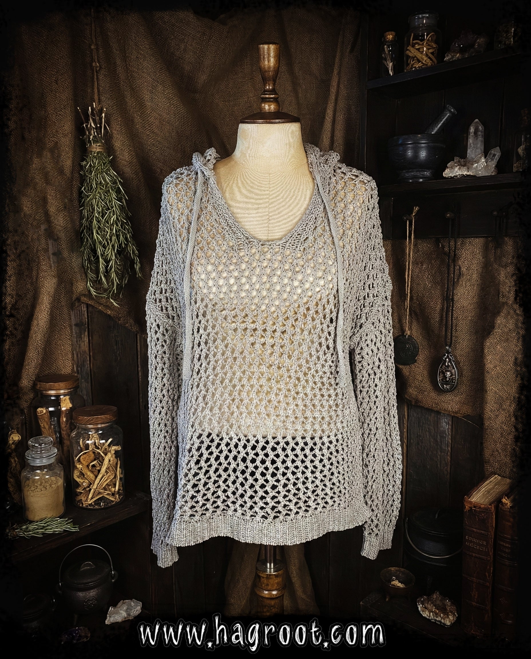Artelier Mesh Sweater with Hood - Size Small