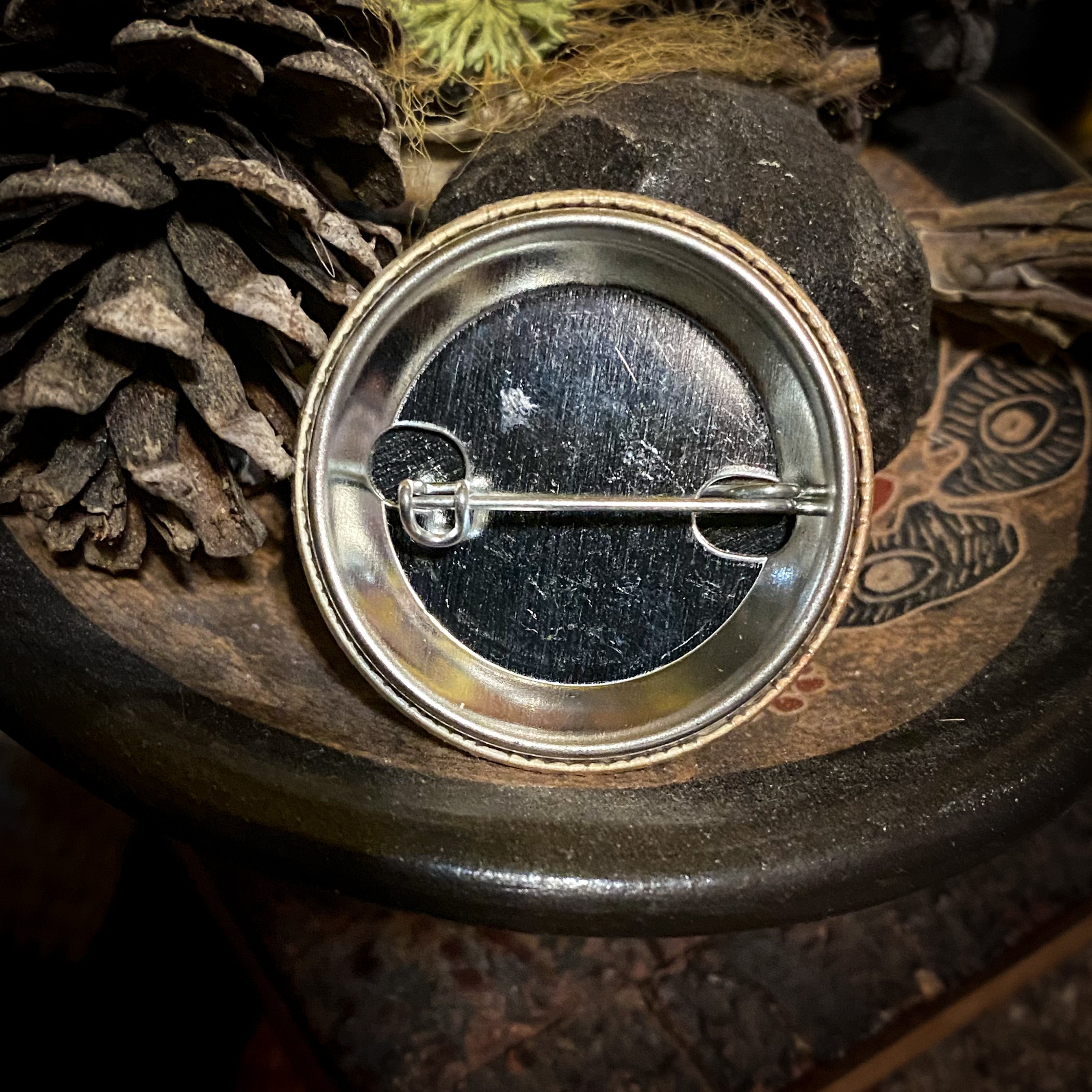 Etched Skull - Hand Pressed Button/Pin - 1.5"