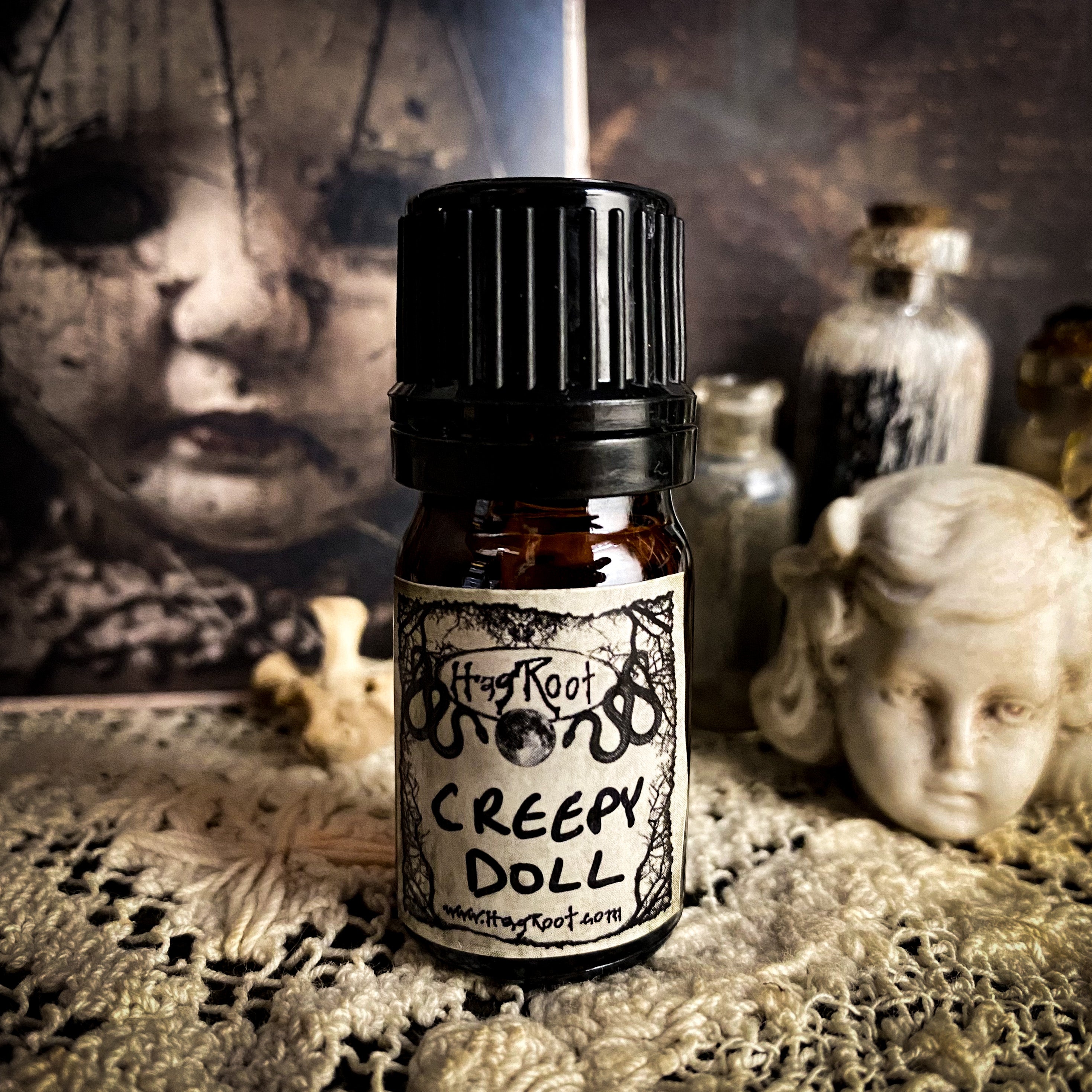 CREEPY DOLL-(Spun Sugar, Vanilla, Cardamom, Vetiver, Cedar, Frankincense)-Perfume, Cologne, Anointing, Ritual Oil
