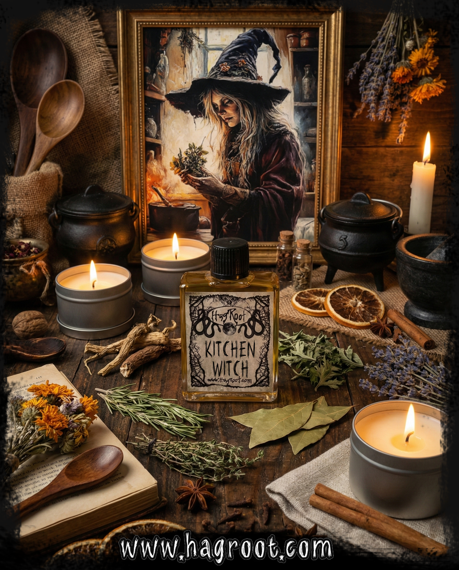 KITCHEN WITCH-(Freshly Picked Herbs and Wood Stove Baked Cinnamon Bread)-Perfume, Cologne, Anointing, Ritual Oil
