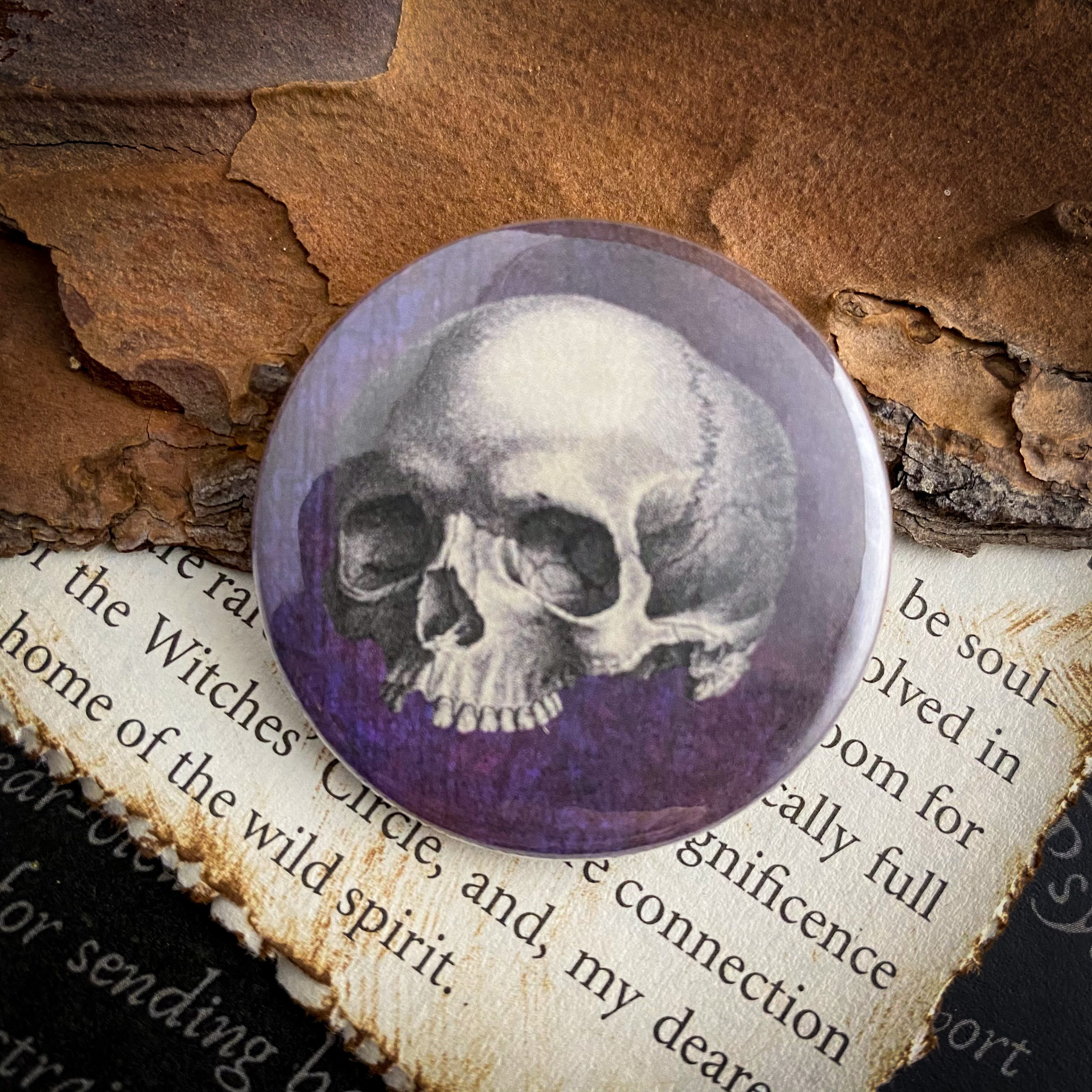 Skull - Hand Pressed Button/Pin - 1.5"