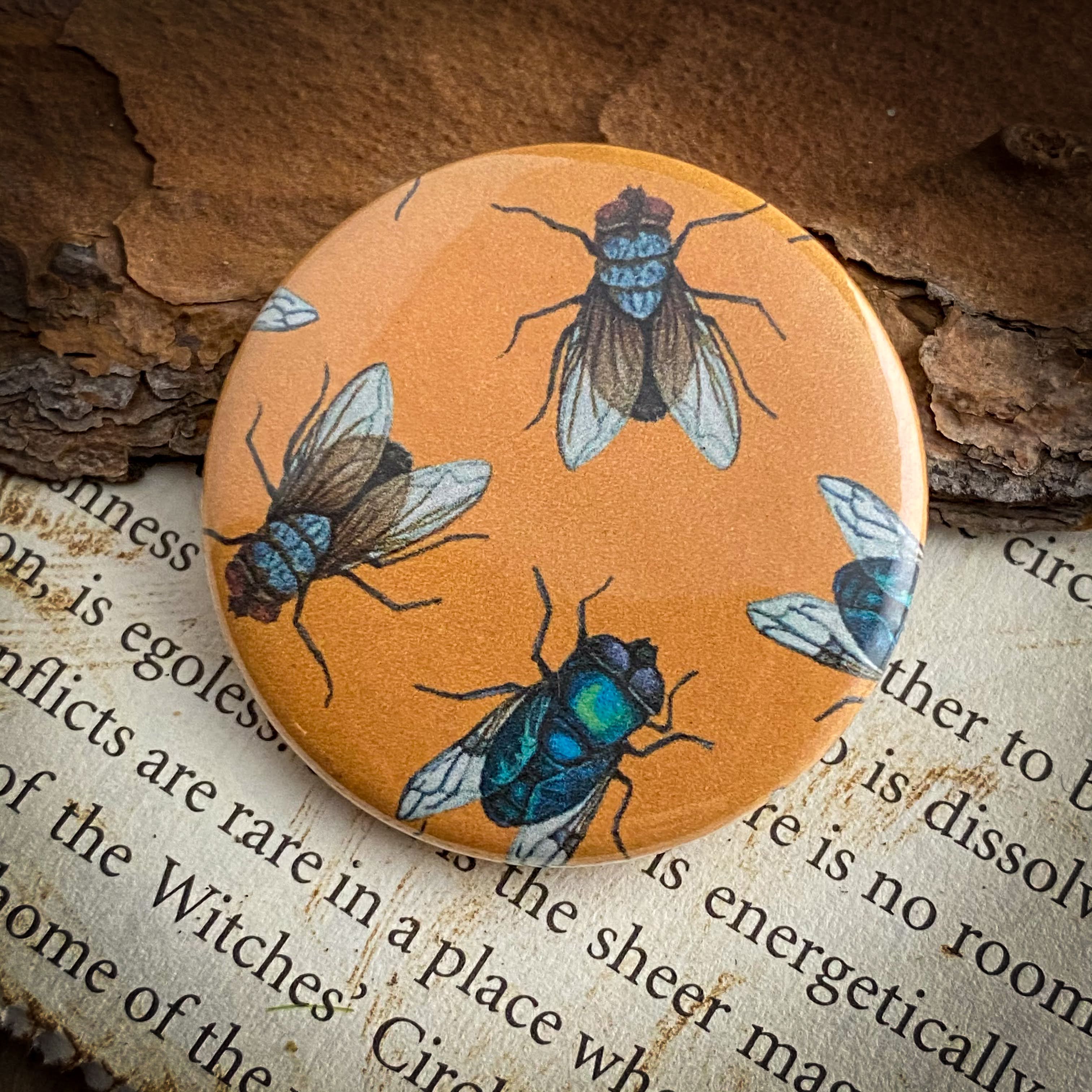 Flies - Hand Pressed Button/Pin - 1.5"