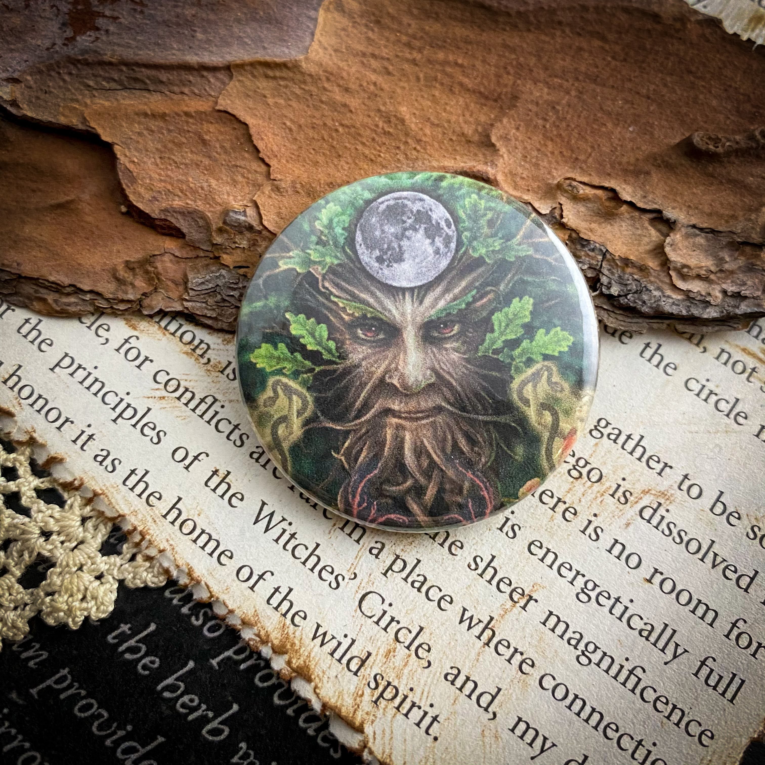 Green Man - Hand Pressed Button/Pin - 1.5"