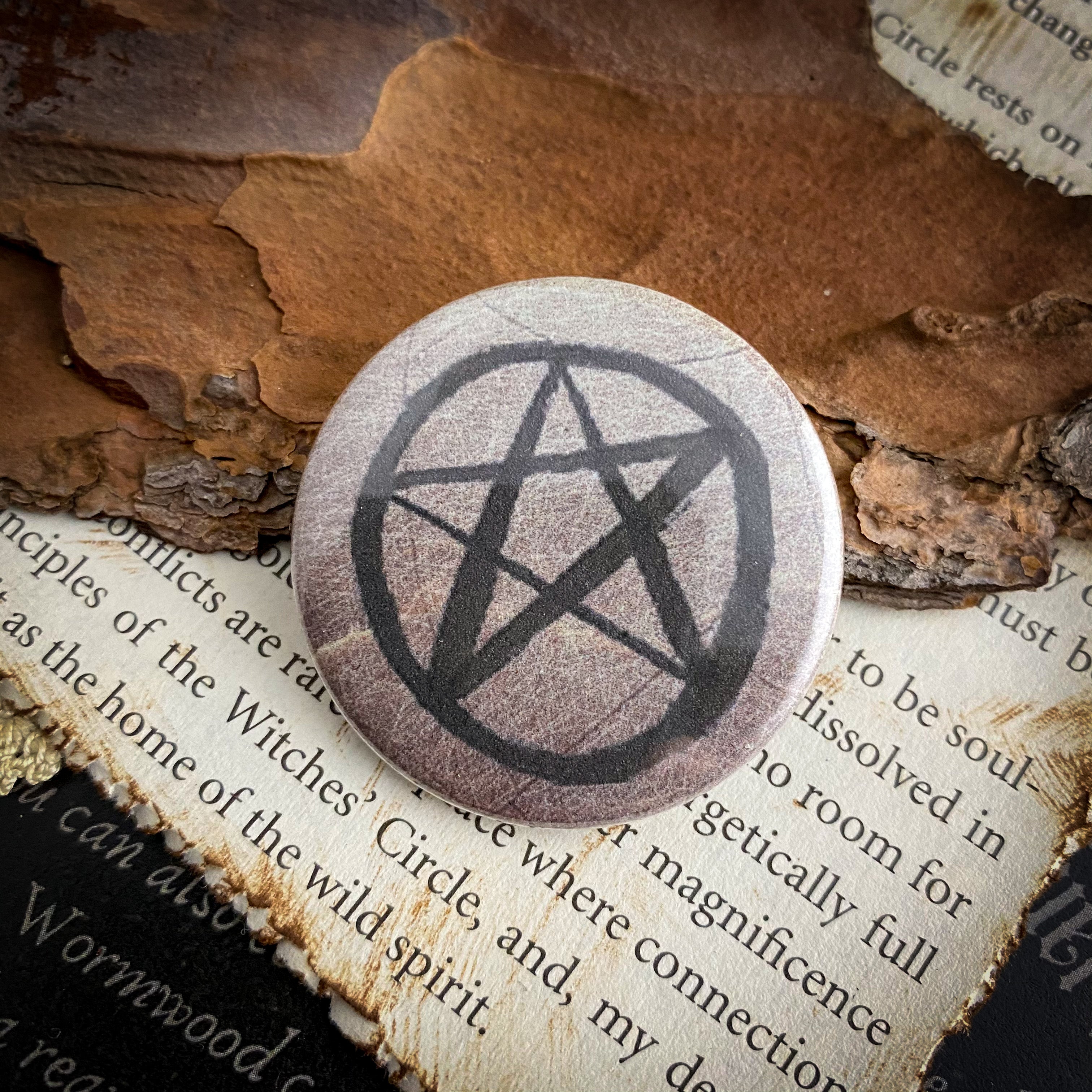 Pentacle - Hand Pressed Button/Pin - 1.5"