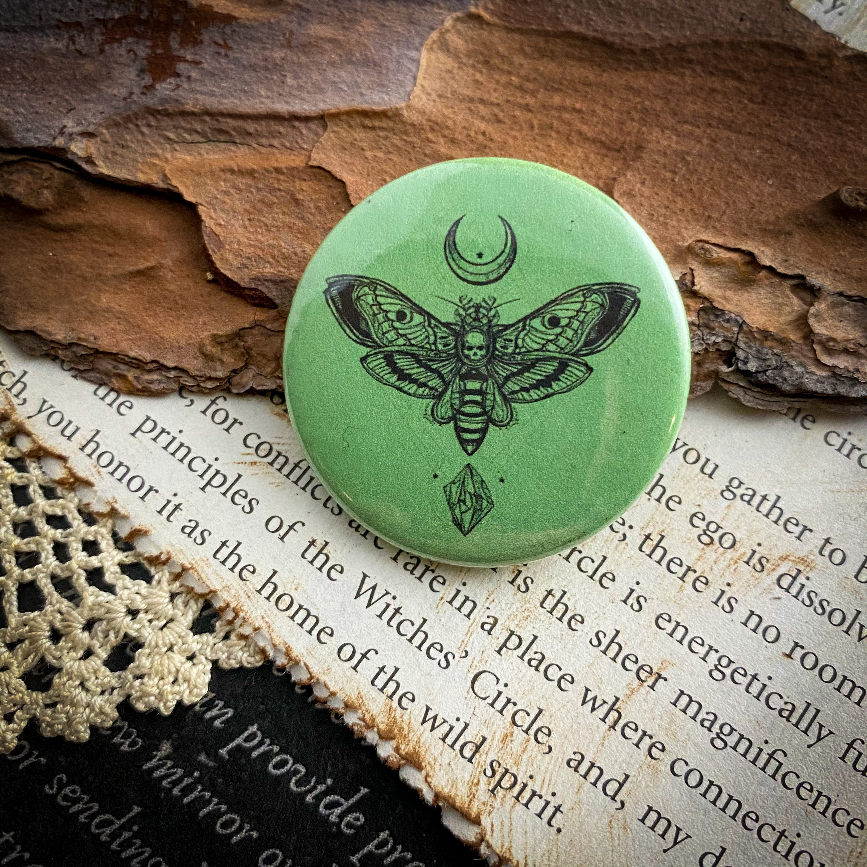 Spiritual Moth - Hand Pressed Button/Pin - 1.5"
