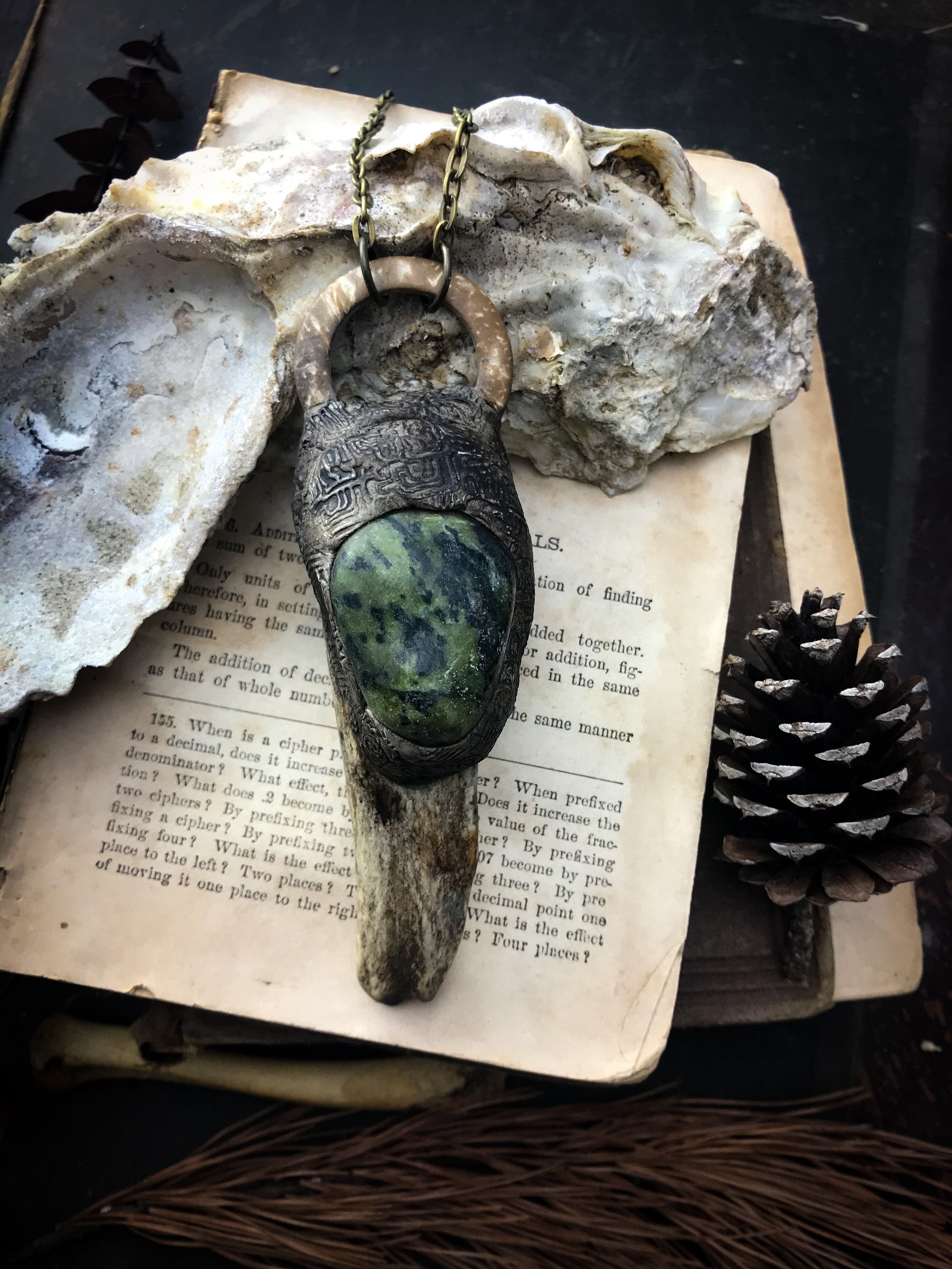 Antler + Jade Necklace for Truth, Stillness and Inner Knowing