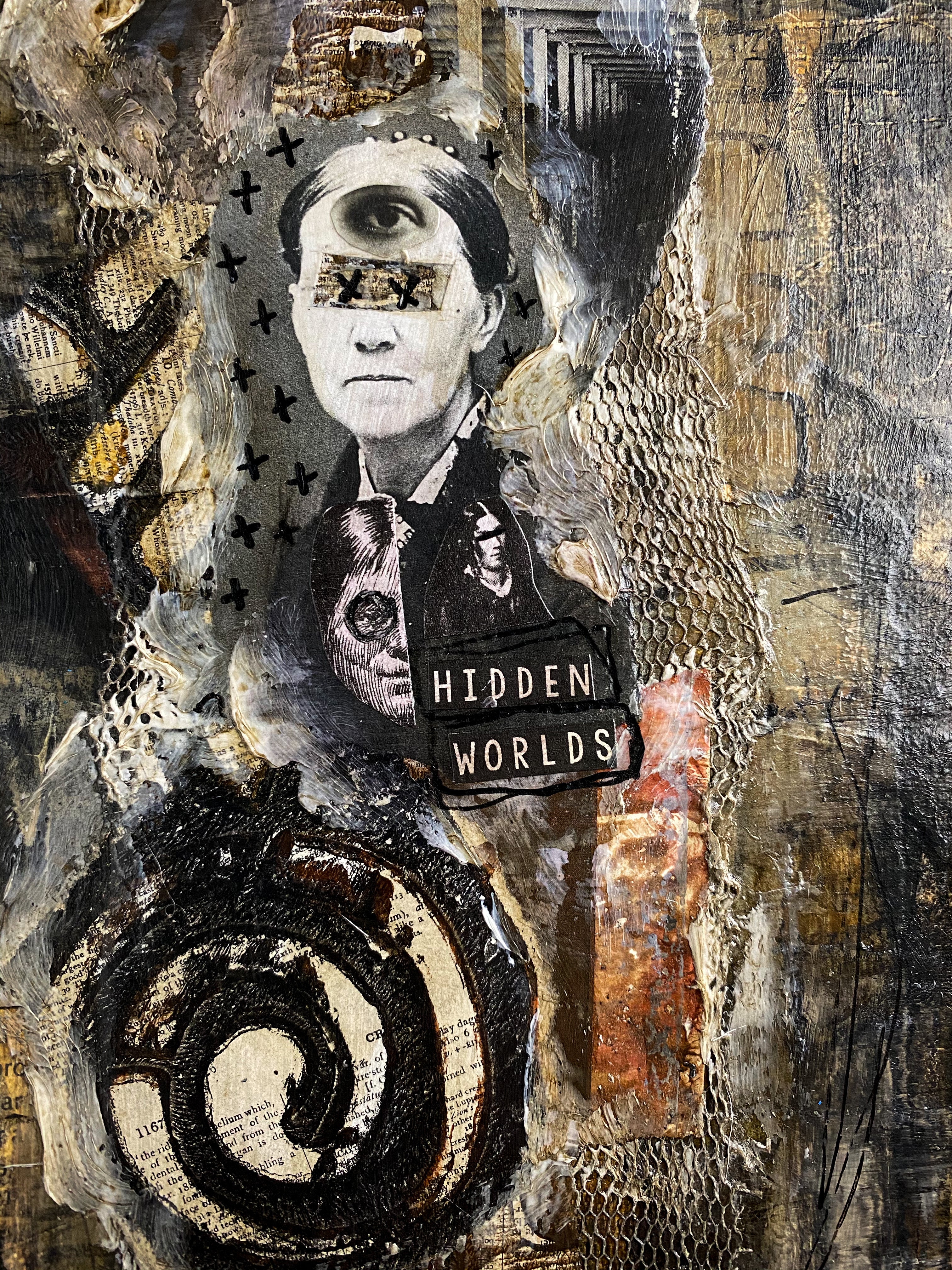 Hidden Worlds - Original Mixed Media Collage