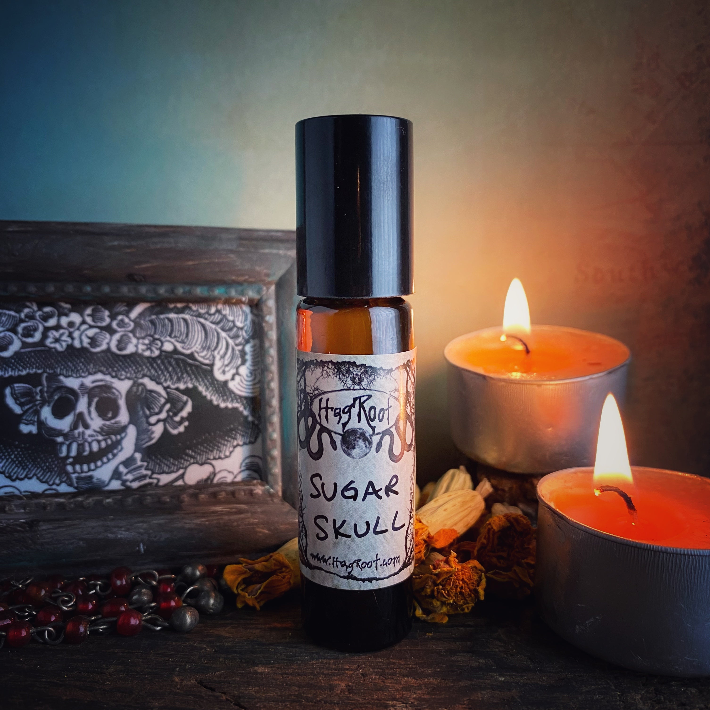 SUGAR SKULL-(Spun Sugar, Butterscotch, Pumpkin, Marzipan, Altar Flowers)-Perfume, Cologne, Anointing, Ritual Oil