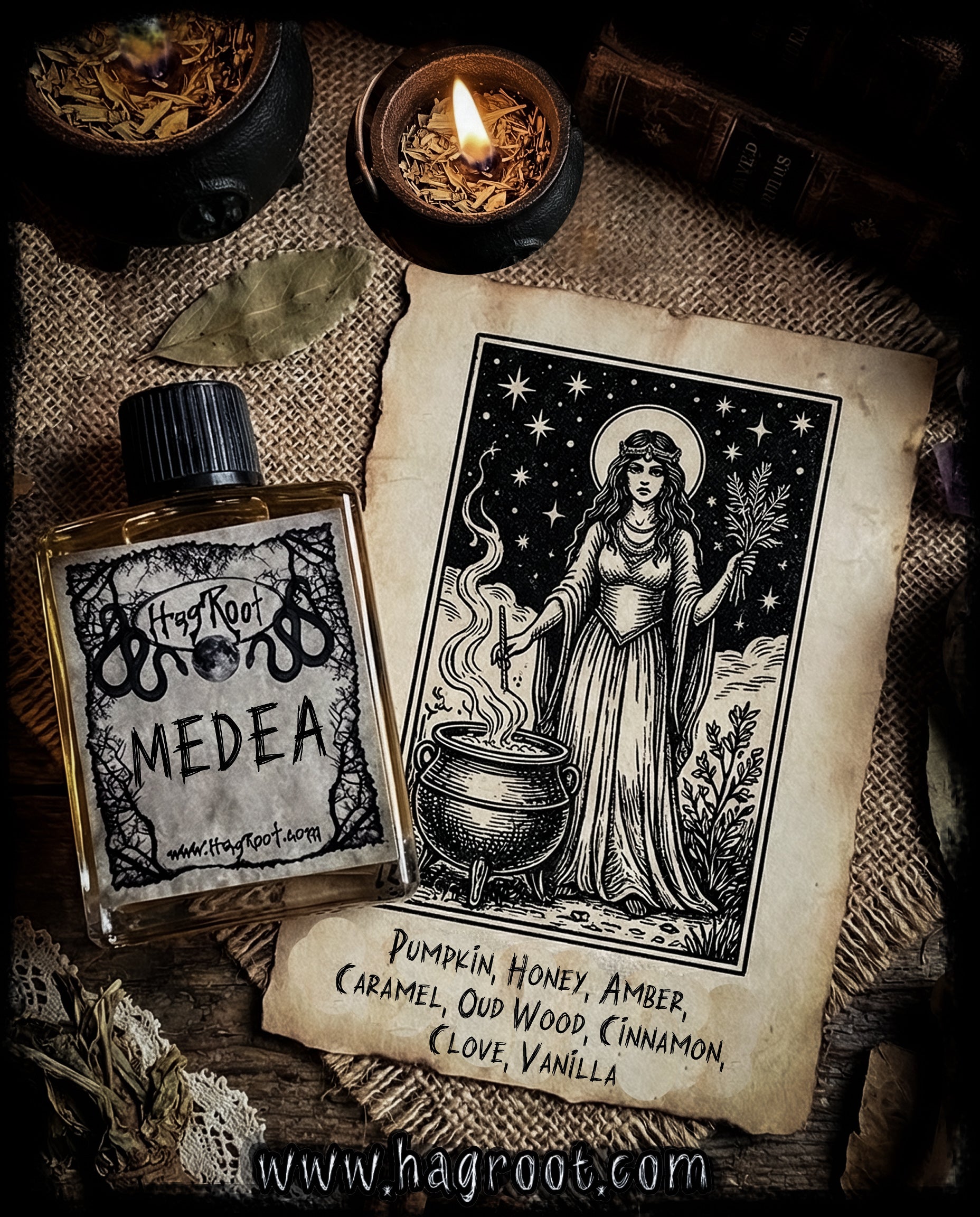 MEDEA-(Pumpkin,  Amber, Caramel, Oud Wood, Cinnamon, Clove, Vanilla)-Perfume, Cologne, Anointing, Ritual Oil