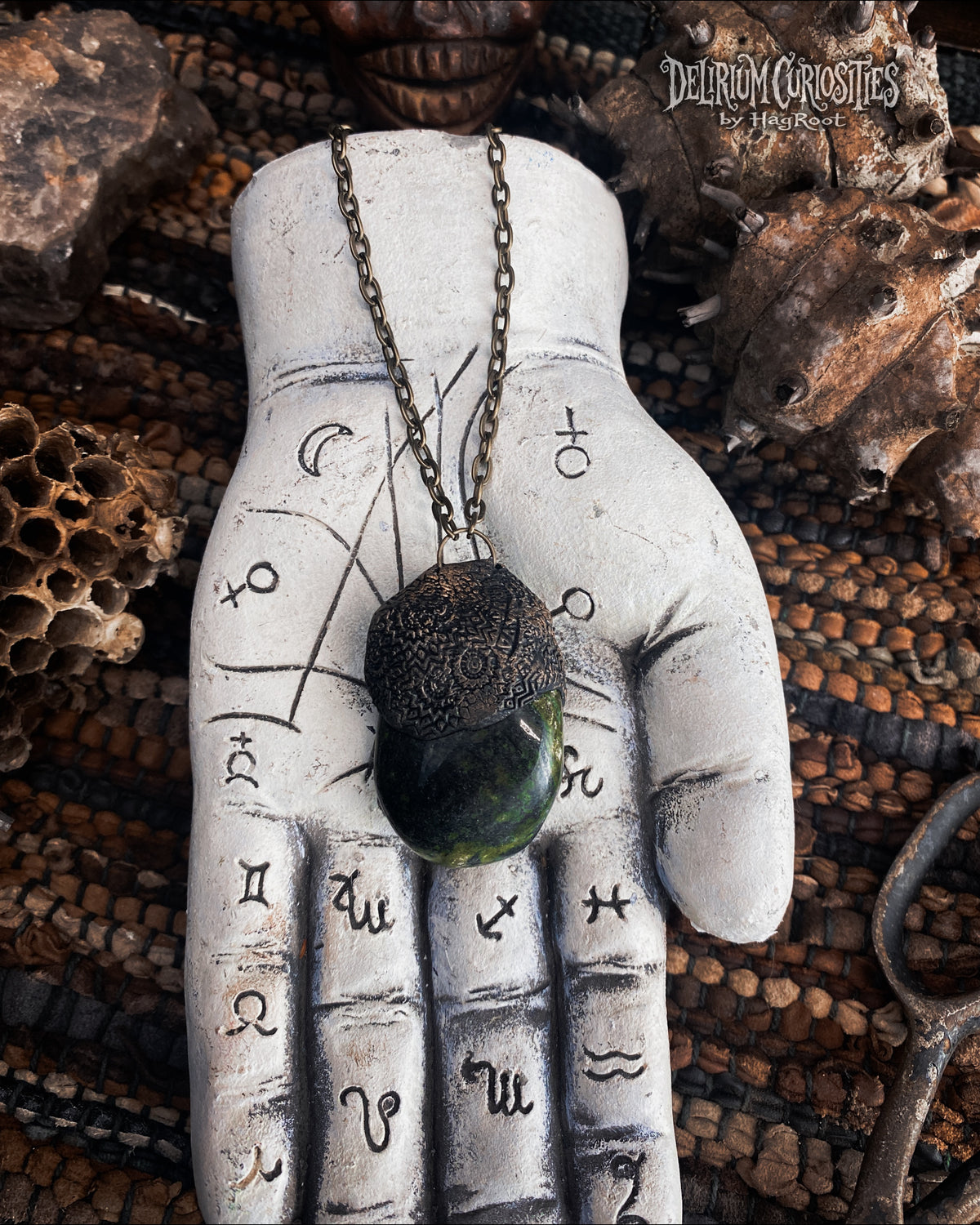 Serpentine + Clay Necklace with an Organic Pattern