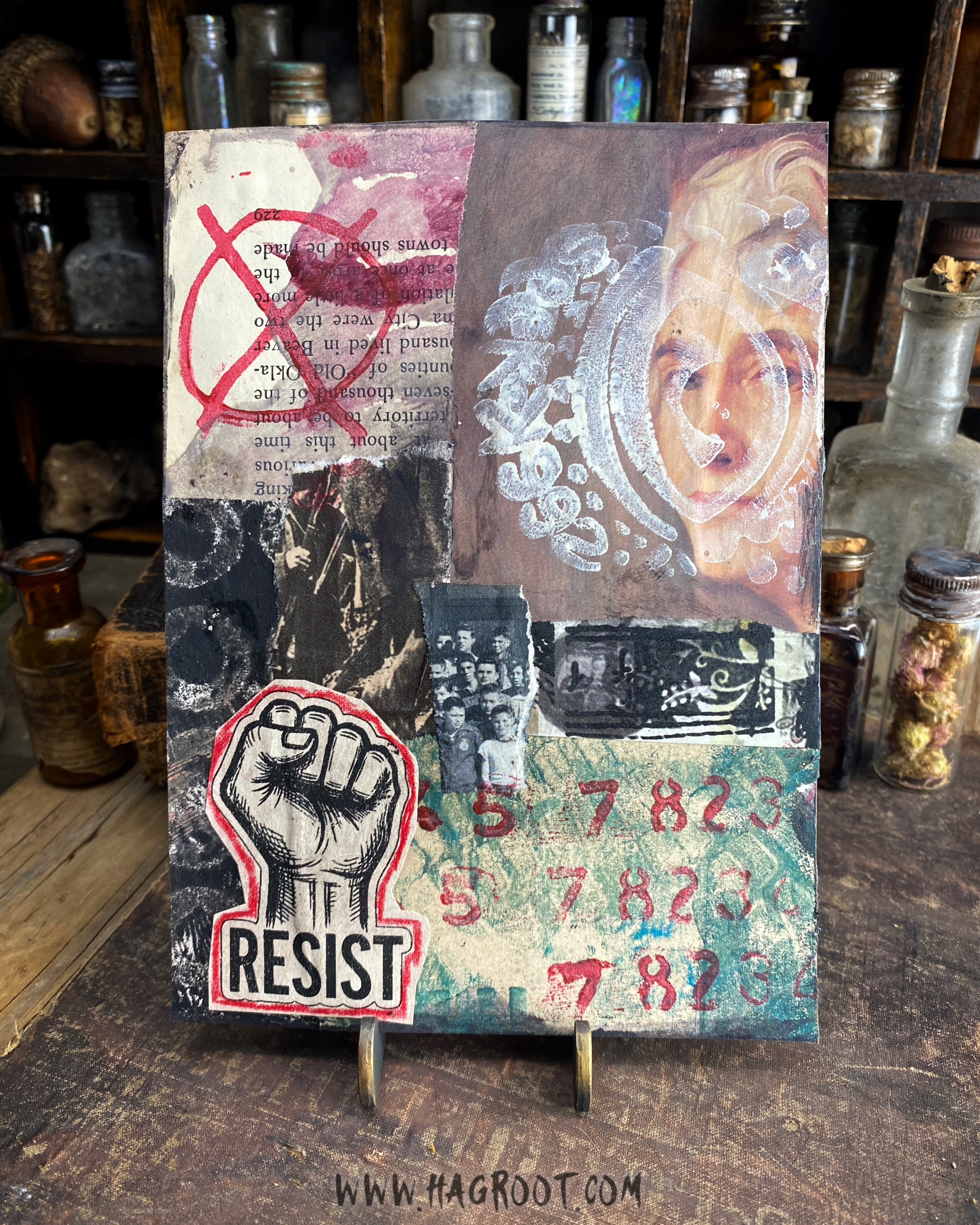 Resist - Original Mixed Media Collage - Altar Card
