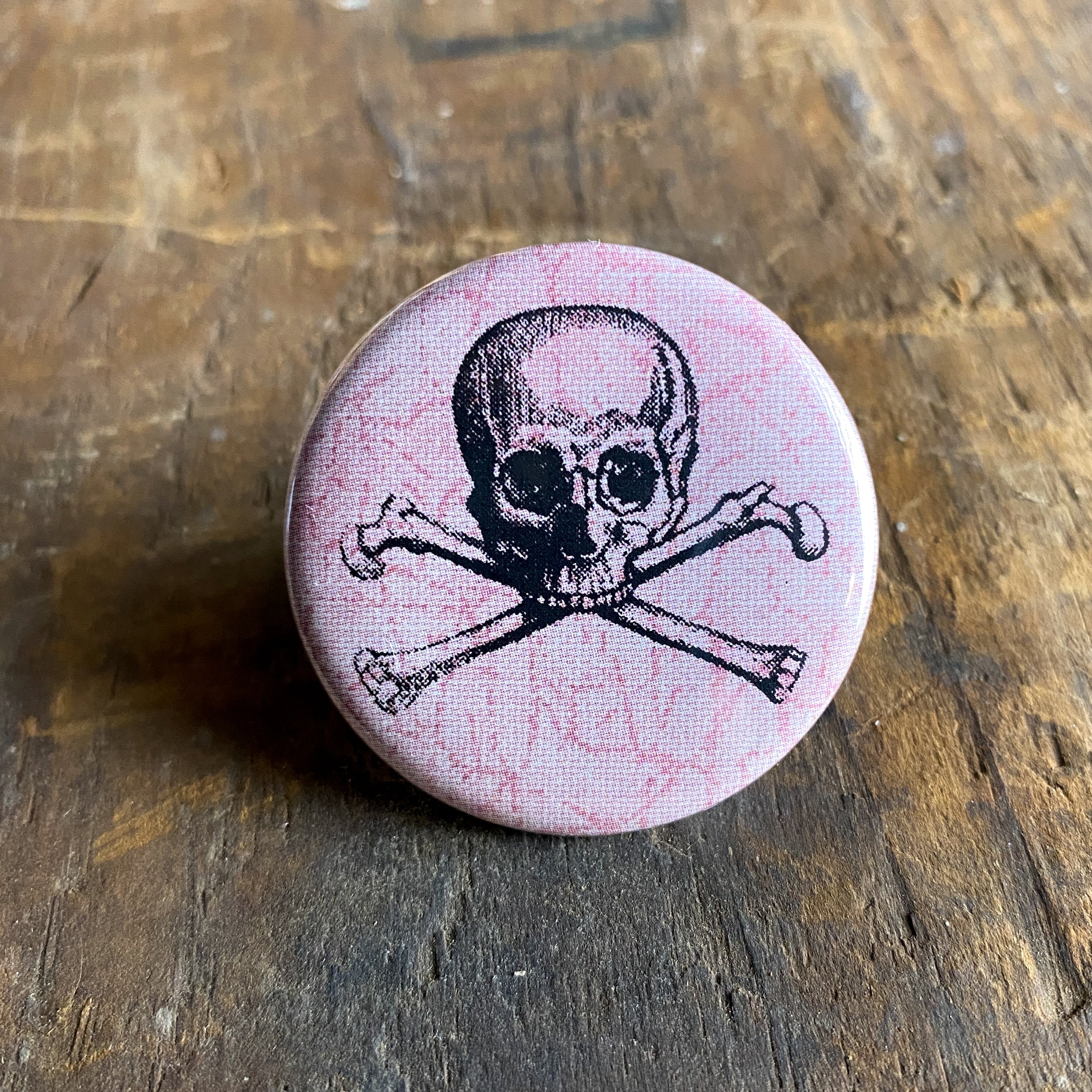 Skull + Crossbones - Hand Pressed Button/Pin - 1.5"