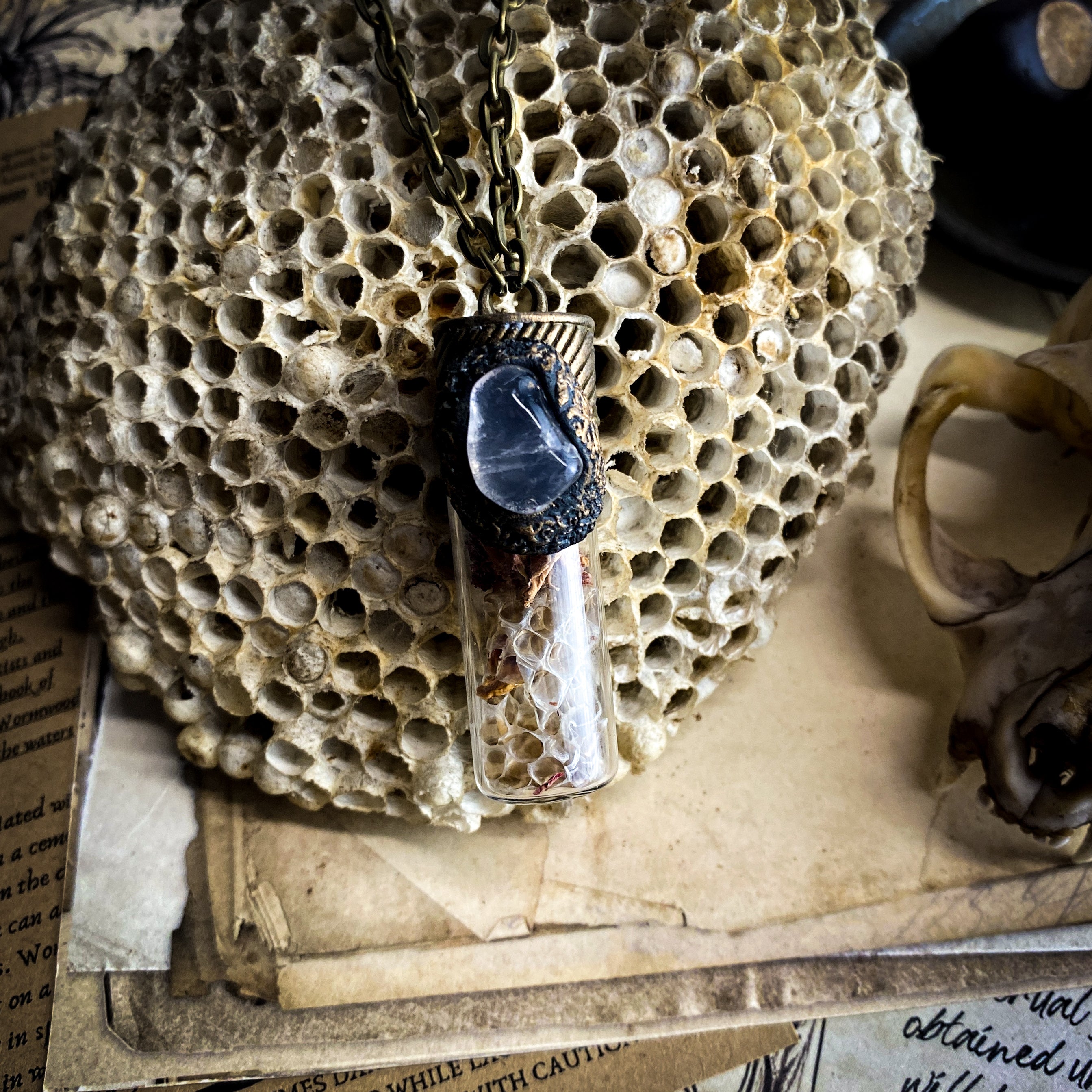 Crossroads - Conjure Necklace with Orris Root, Snake Skin + Ghost Quartz