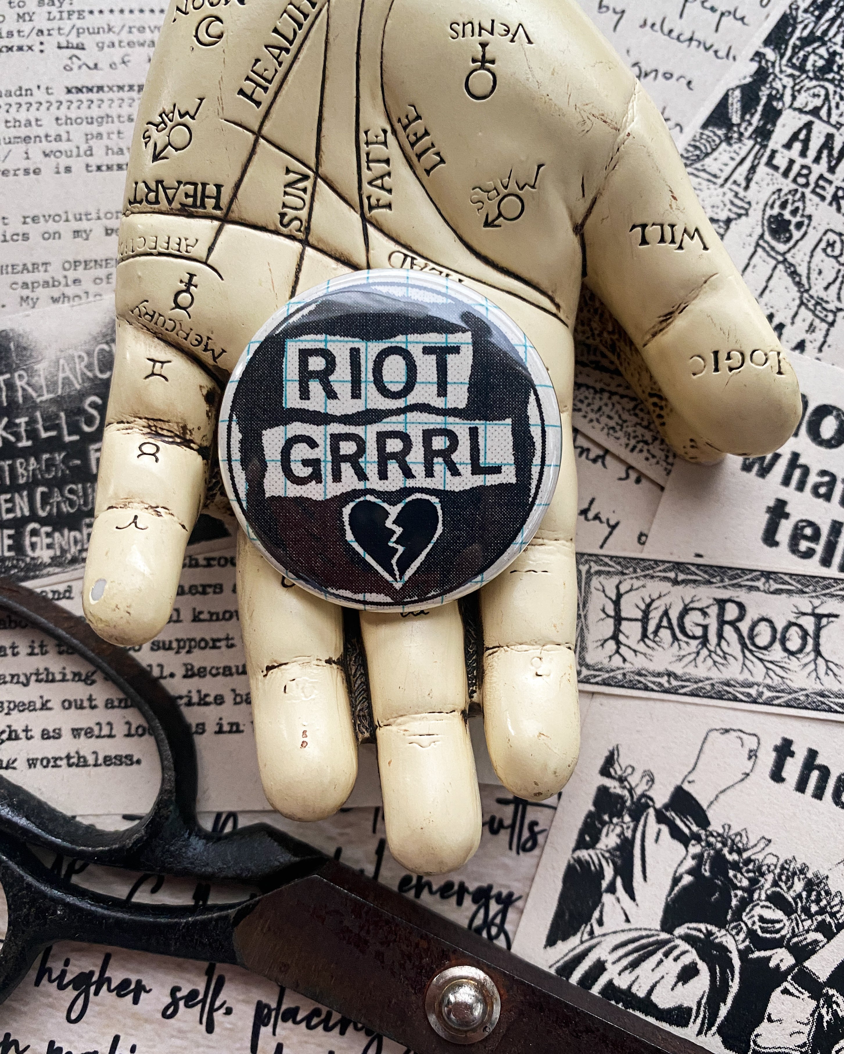 Riot Grrrl - Hand Pressed Button/Pin - 1.5"