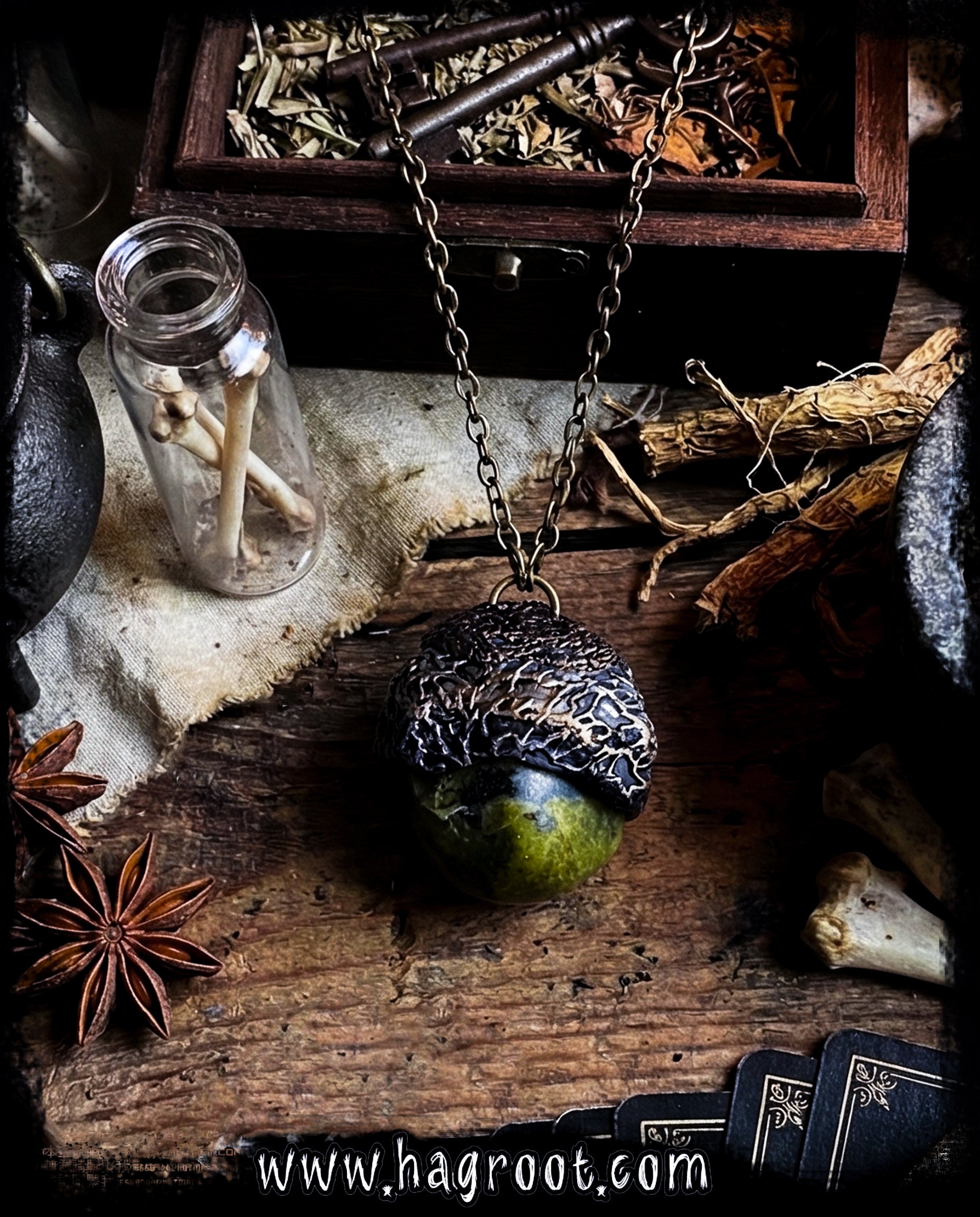 Serpentine + Clay Talisman Necklace with an Organic Pattern