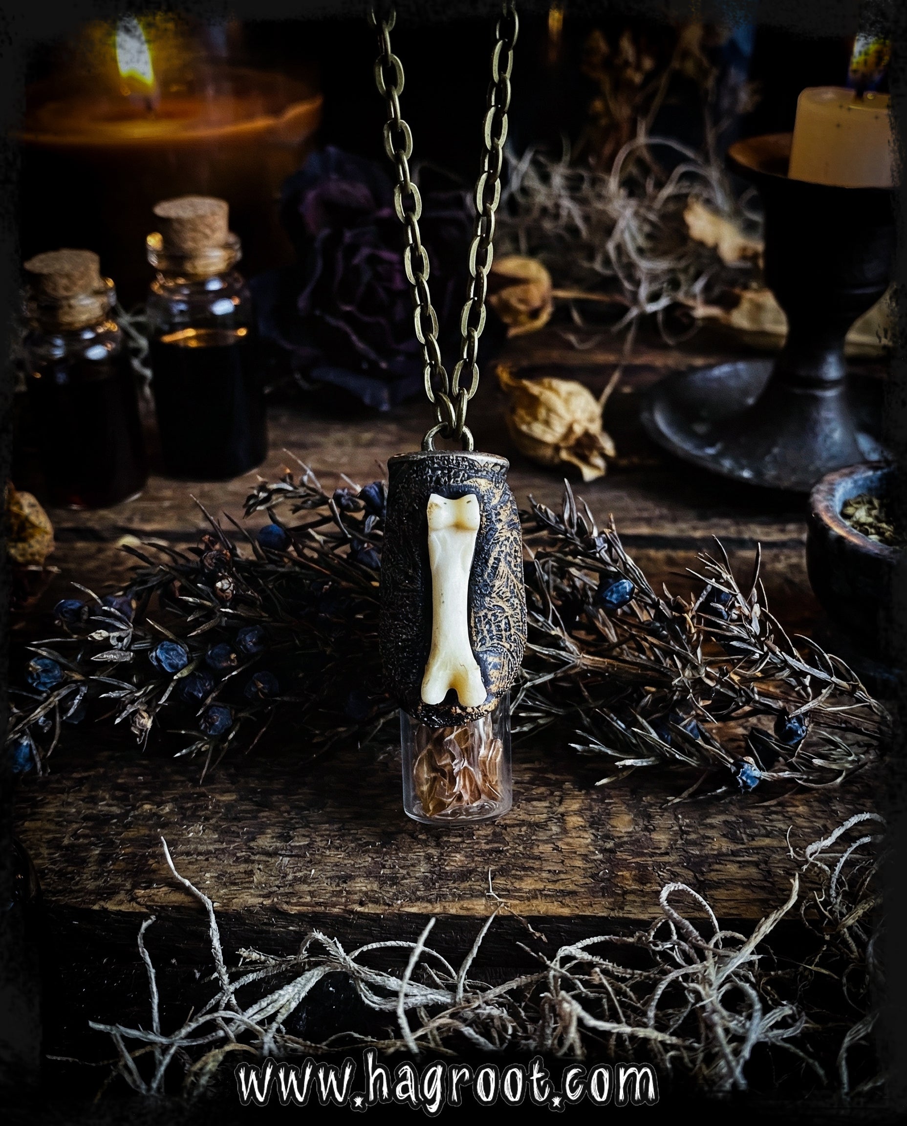 Conjure Necklace with Snake Skin, Orris Root and Bone
