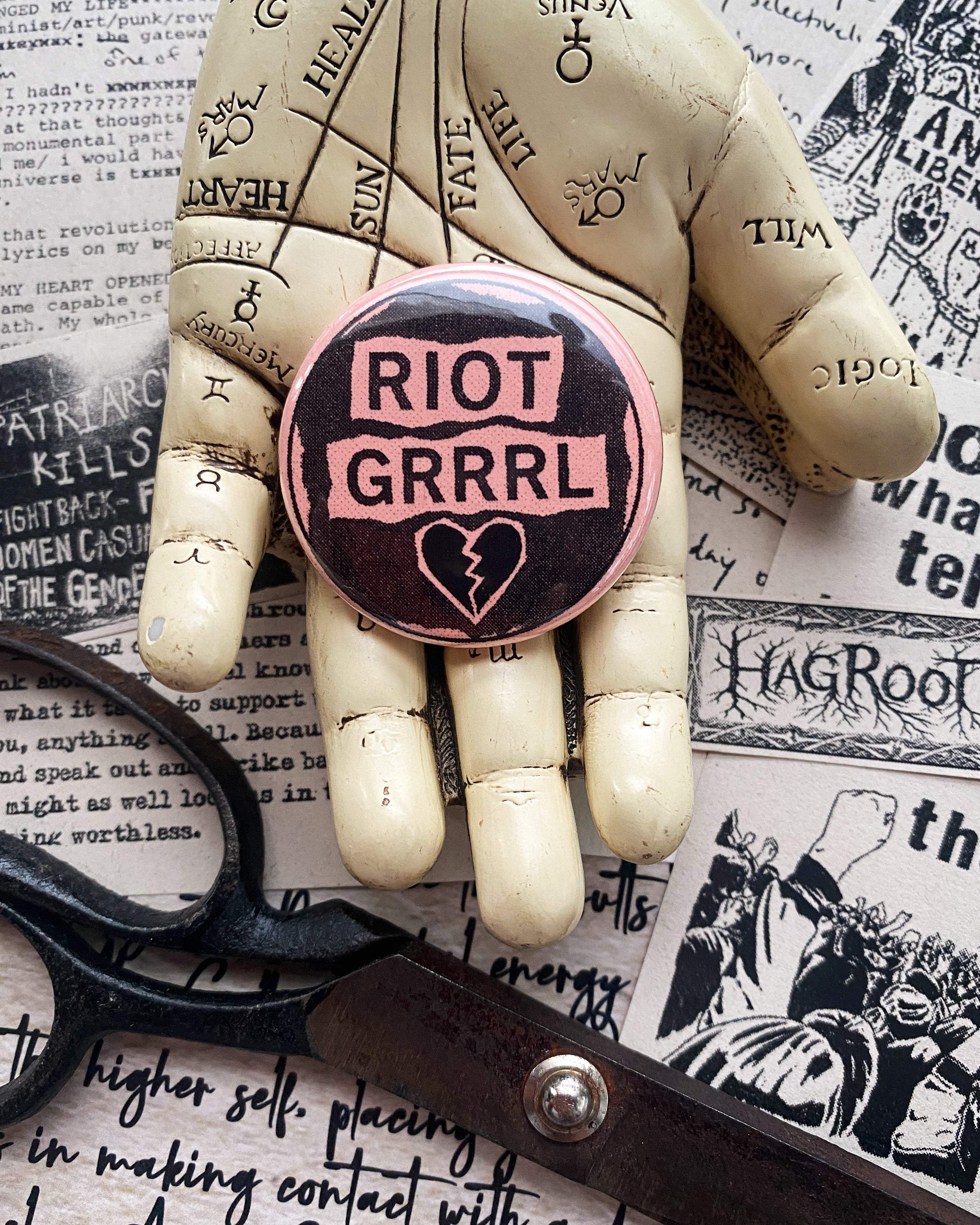 Riot Grrrl - Hand Pressed Button/Pin - 1.5"