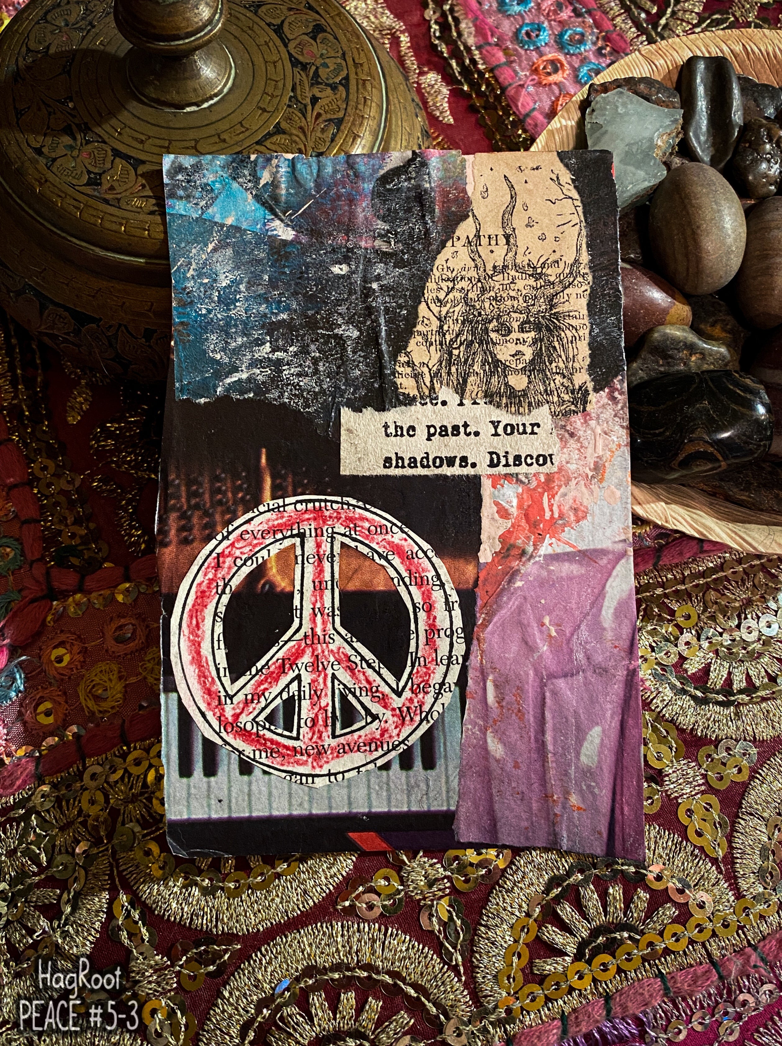 PEACE #5-3 - Original Mixed Media Collage - Altar Card