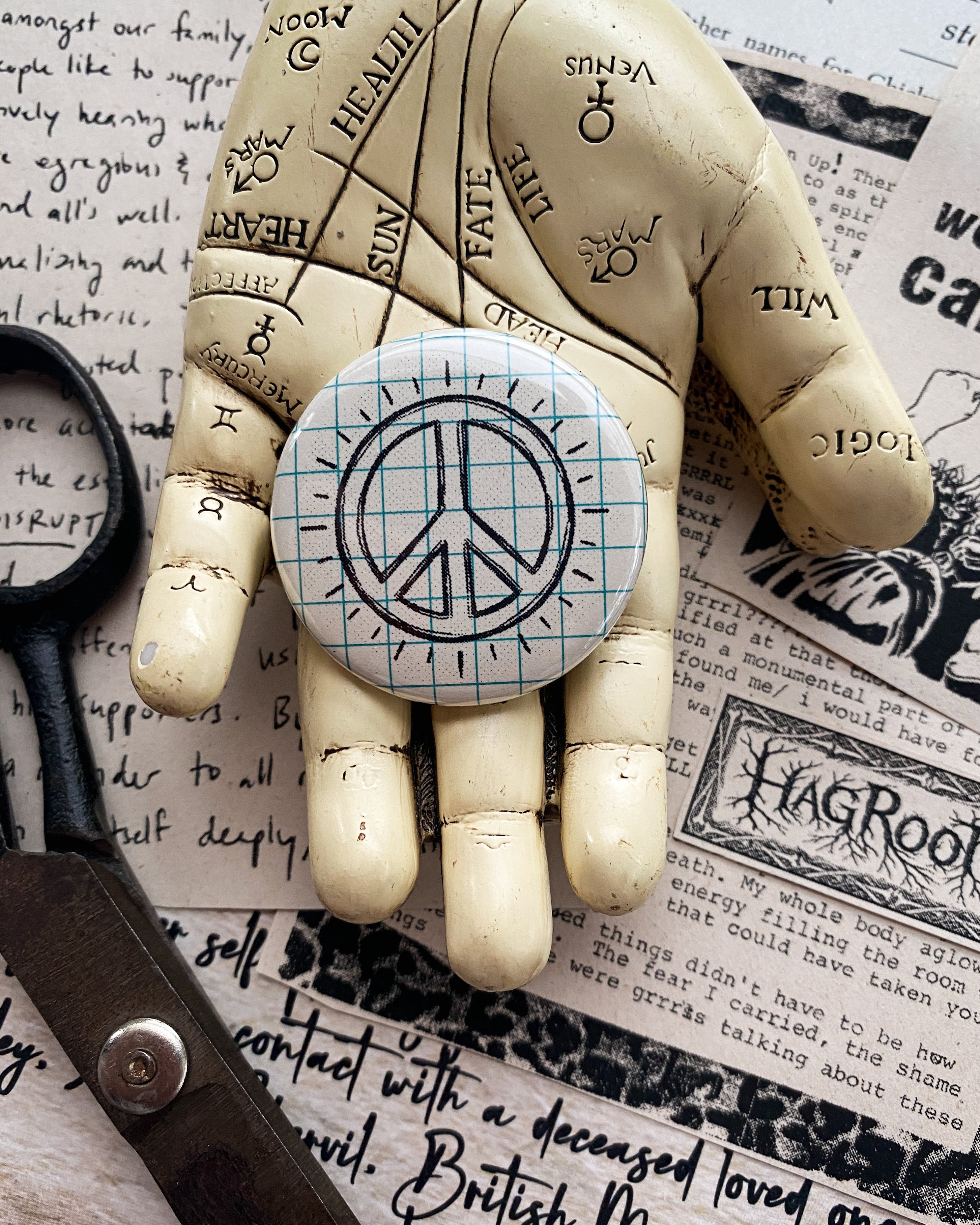 Peace - Hand Pressed Button/Pin - 1.5"
