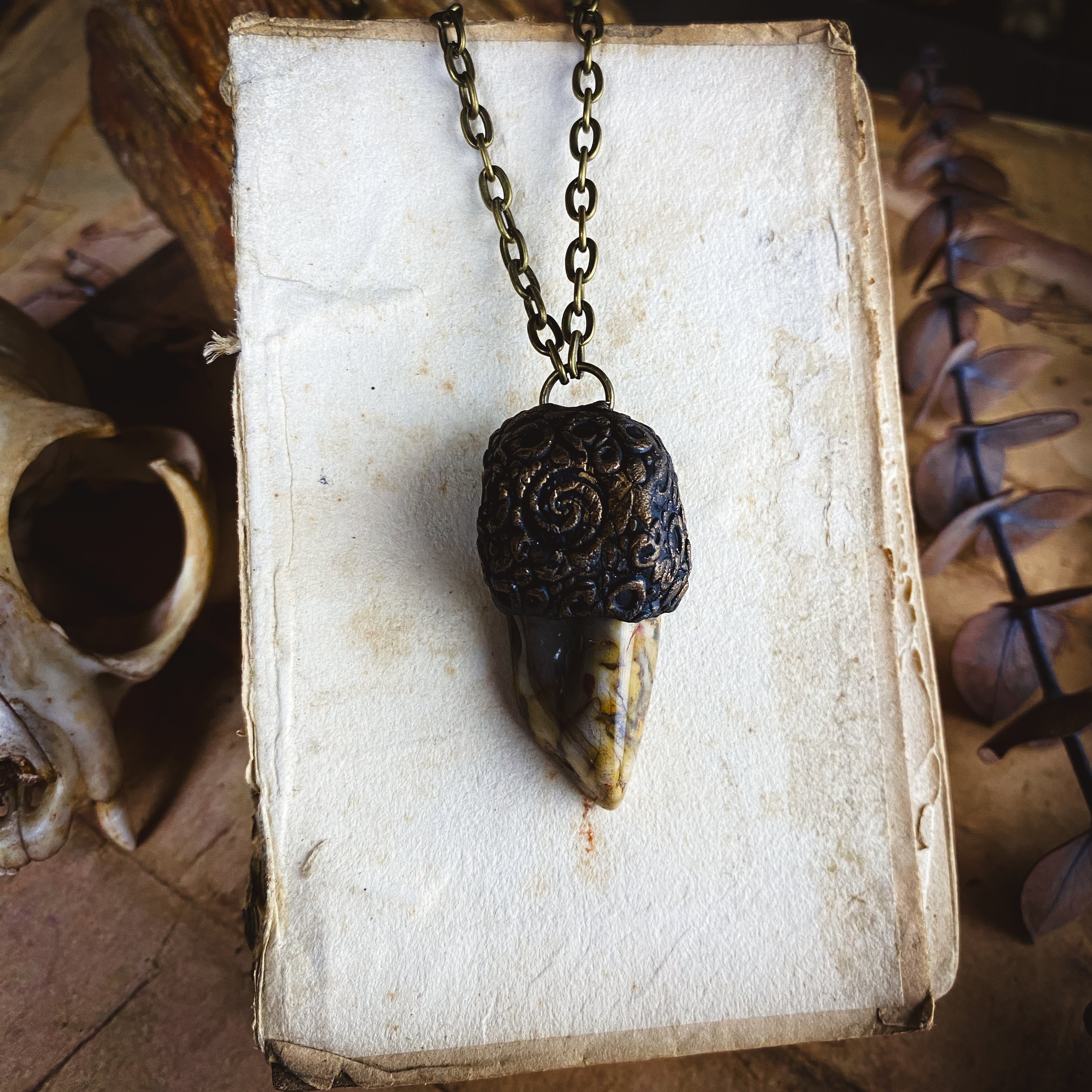 Handcrafted Clay Talisman Necklace with Petrified Wood