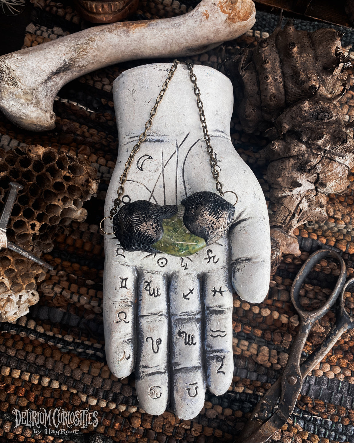 Serpentine + Clay Necklace with an Organic Pattern