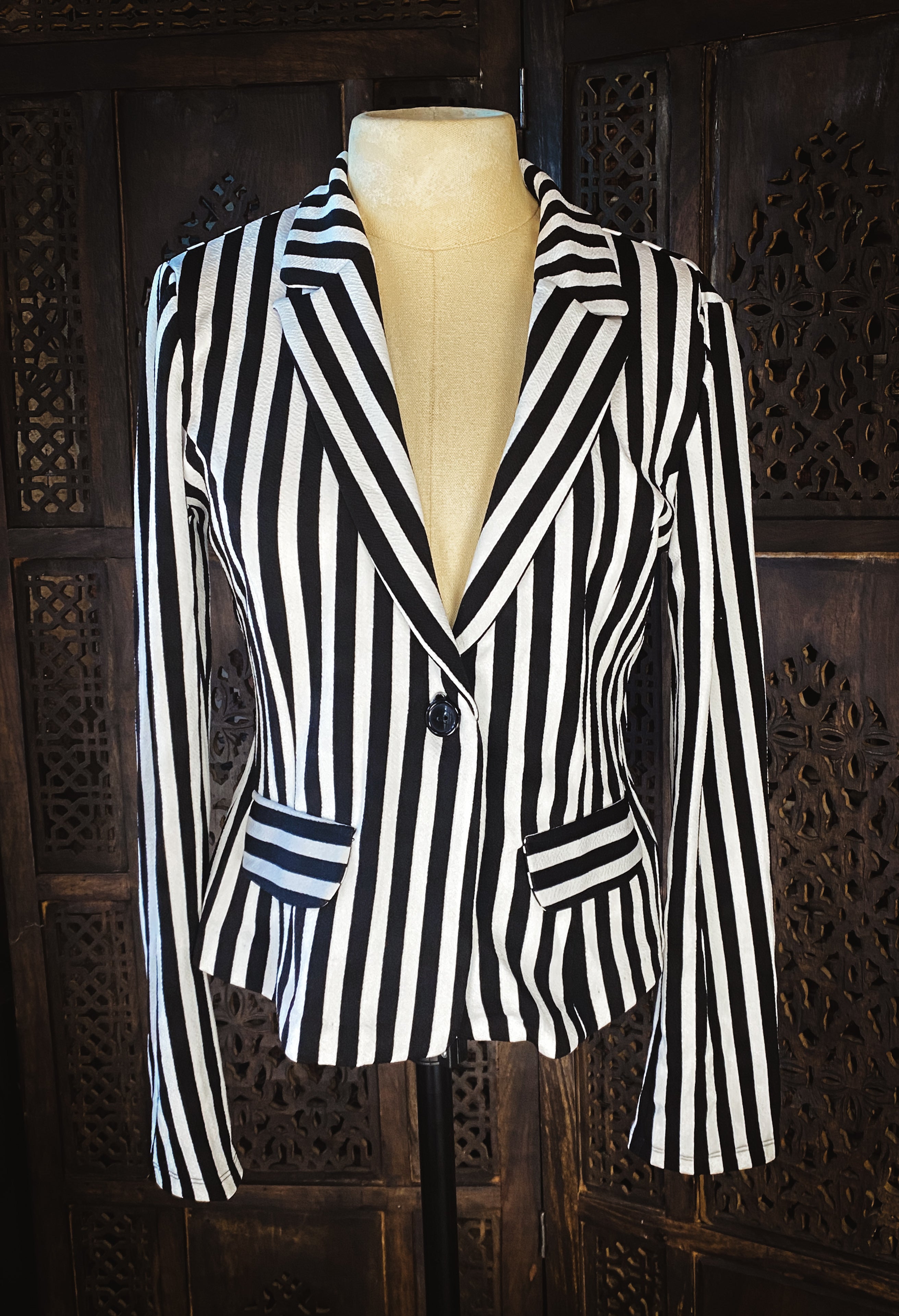 Black + White Striped Jacket - Size Small