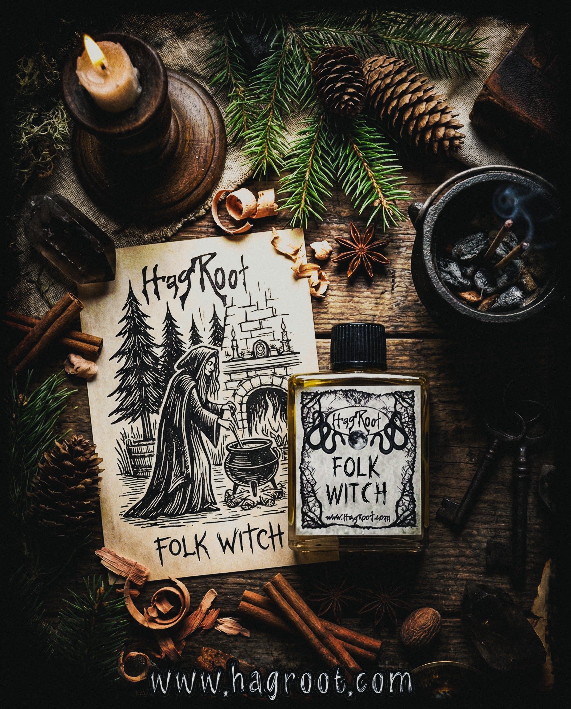 FOLK WITCH-(Evergreen Trees, Ceremonial Fire and Warm Spiced Bread)-Perfume, Cologne, Anointing, Ritual Oil