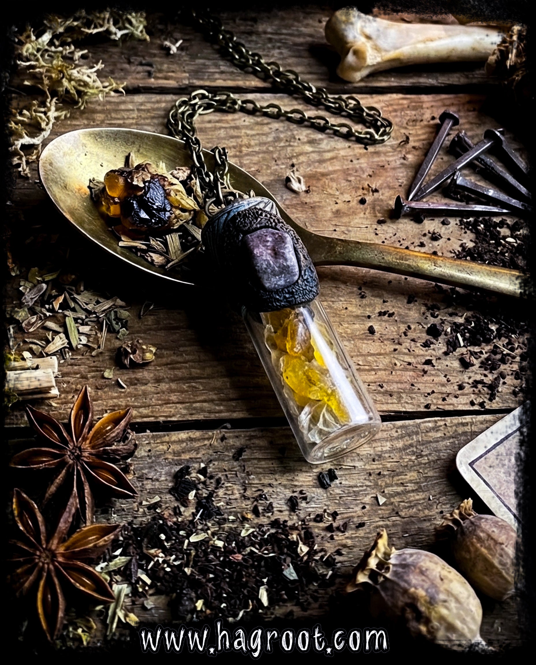 Serpent Heart Conjure Necklace with Strawberry Quartz, Copal + Snake Skin