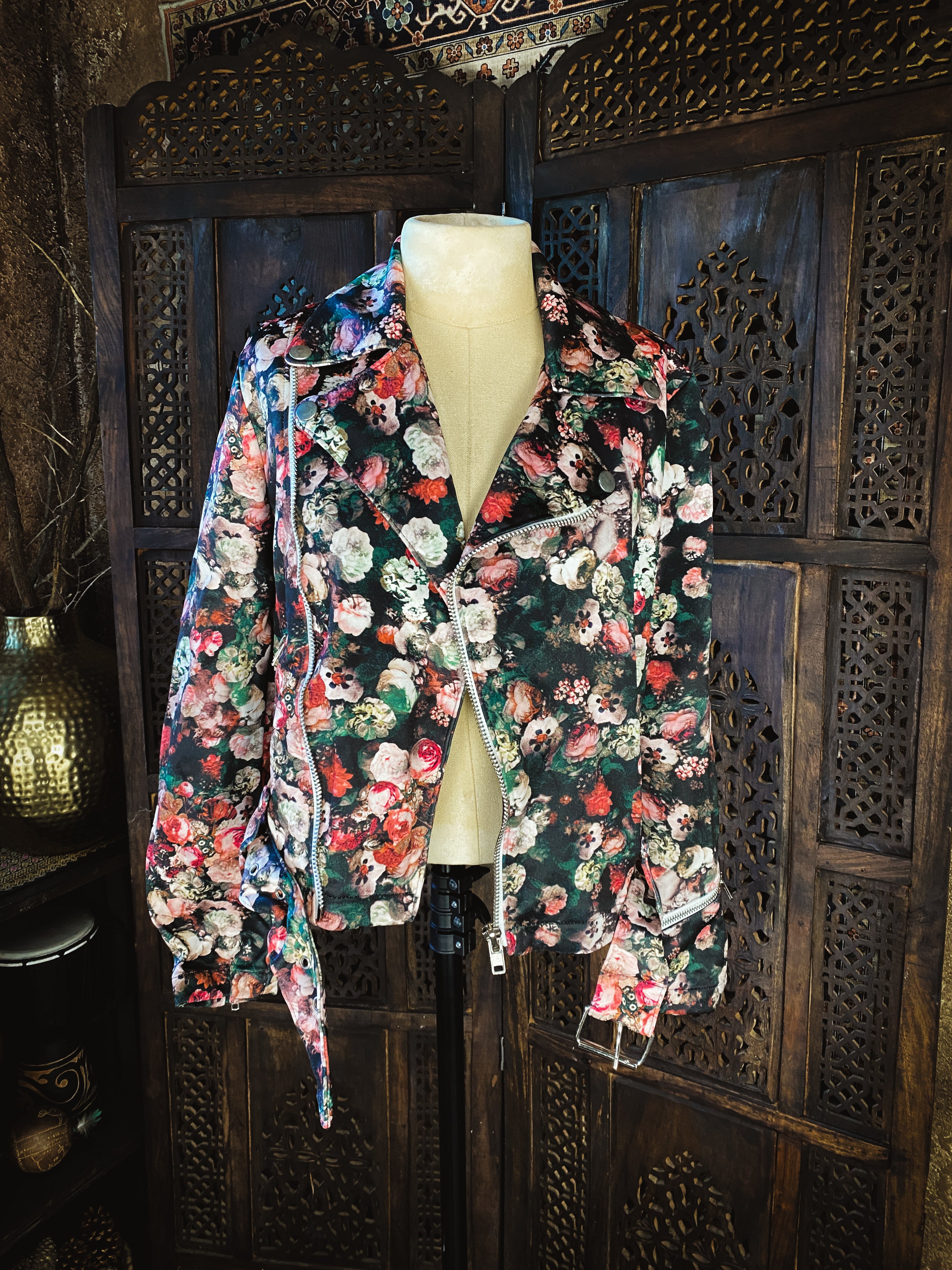 Floral Print Punk Jacket  - Size Small