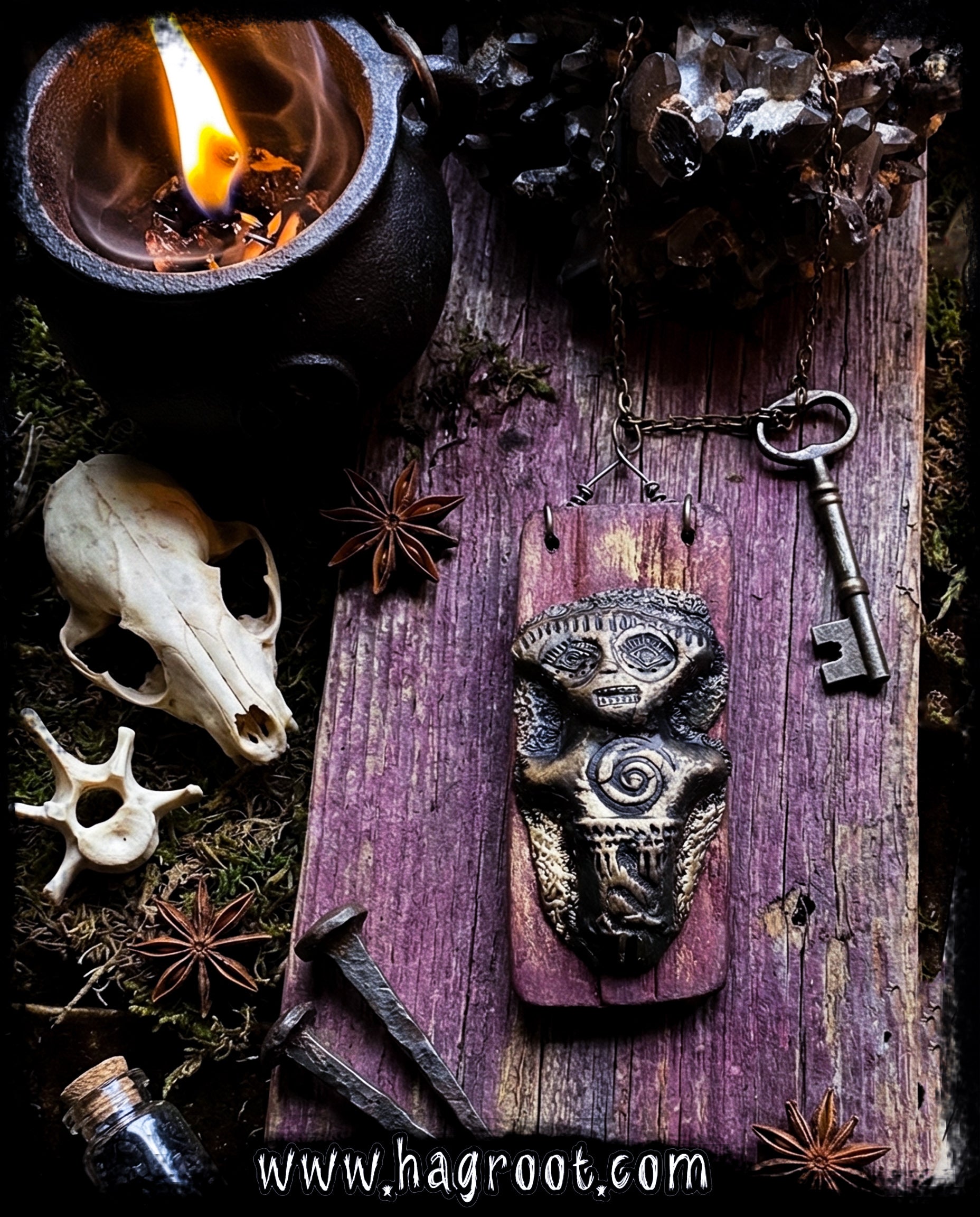 Metamorphosis - Wood + Clay Talisman/Amulet Necklace