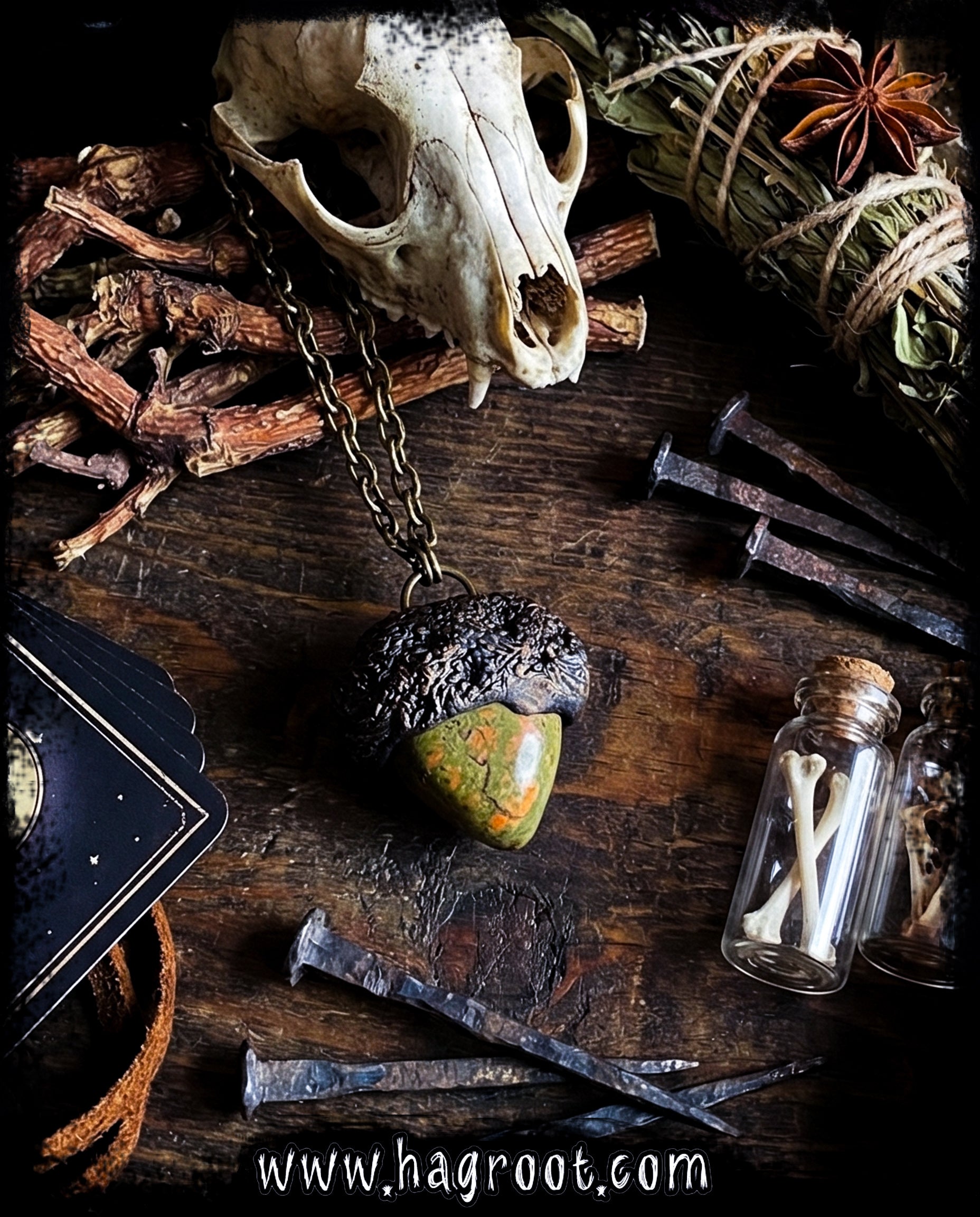 Unakite Talisman Necklace with a Nature Inspired Clay Pattern