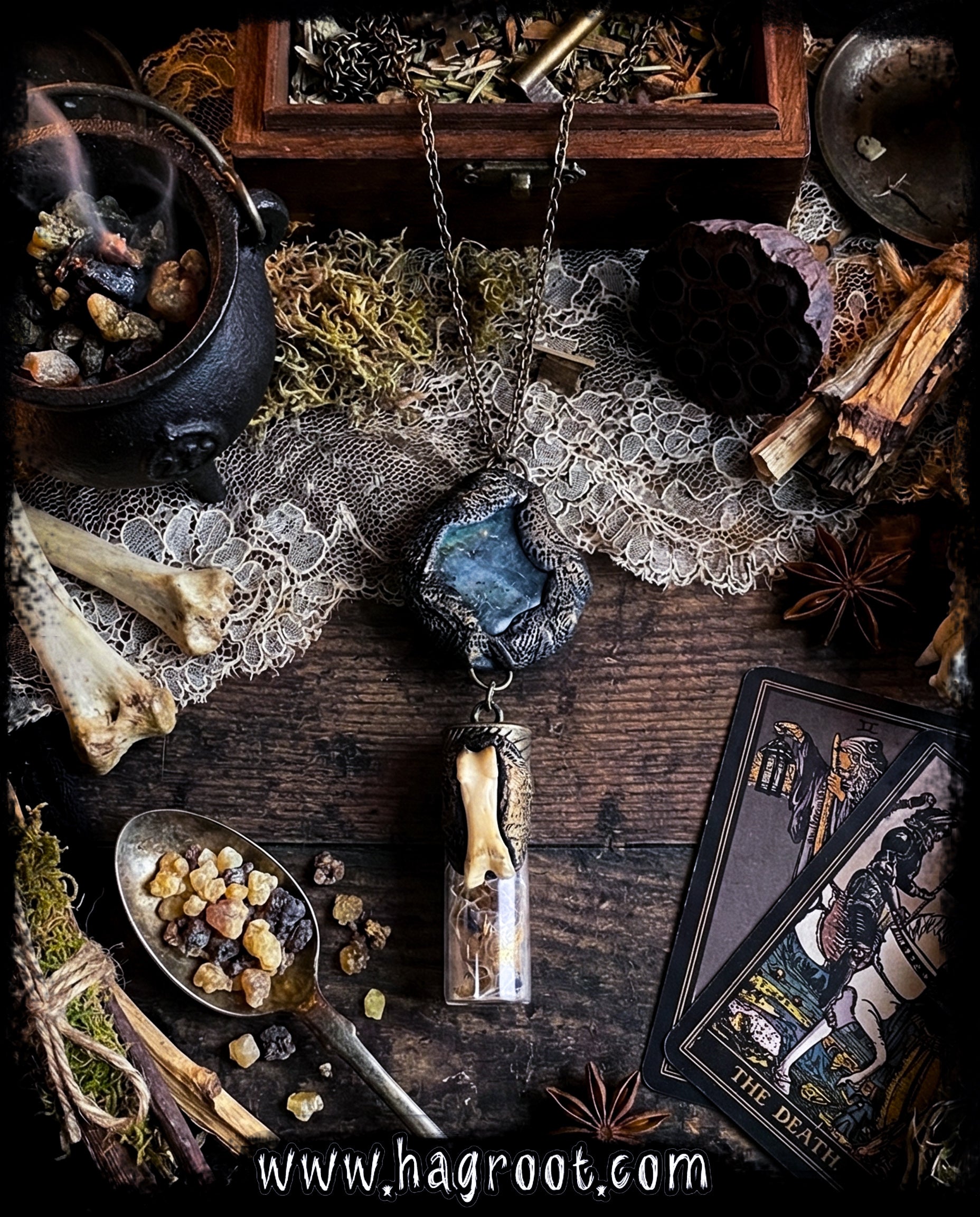 Labradorite + Snake Skin Necklace - Handcrafted Clay Talisman