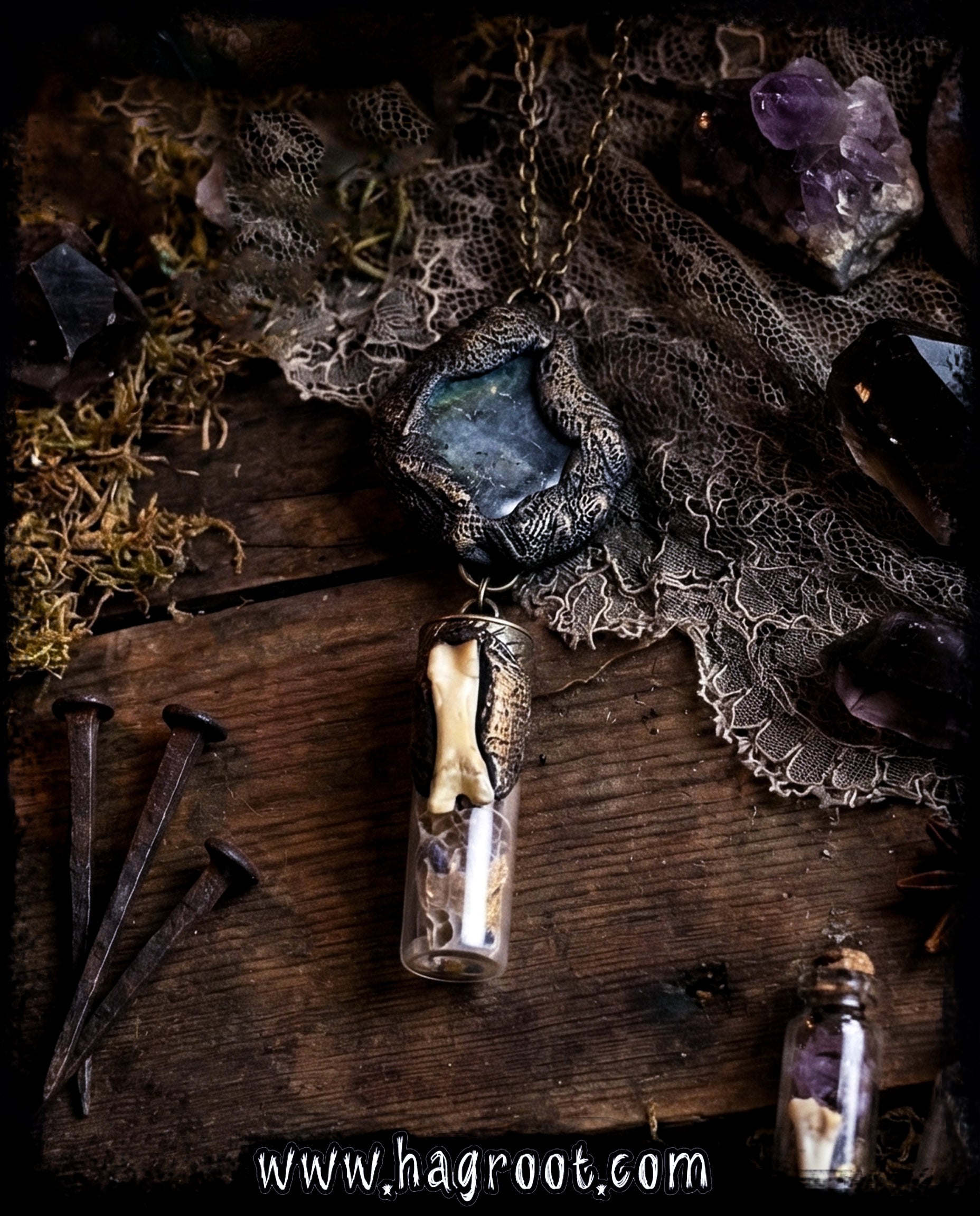 Labradorite + Snake Skin Necklace - Handcrafted Clay Talisman