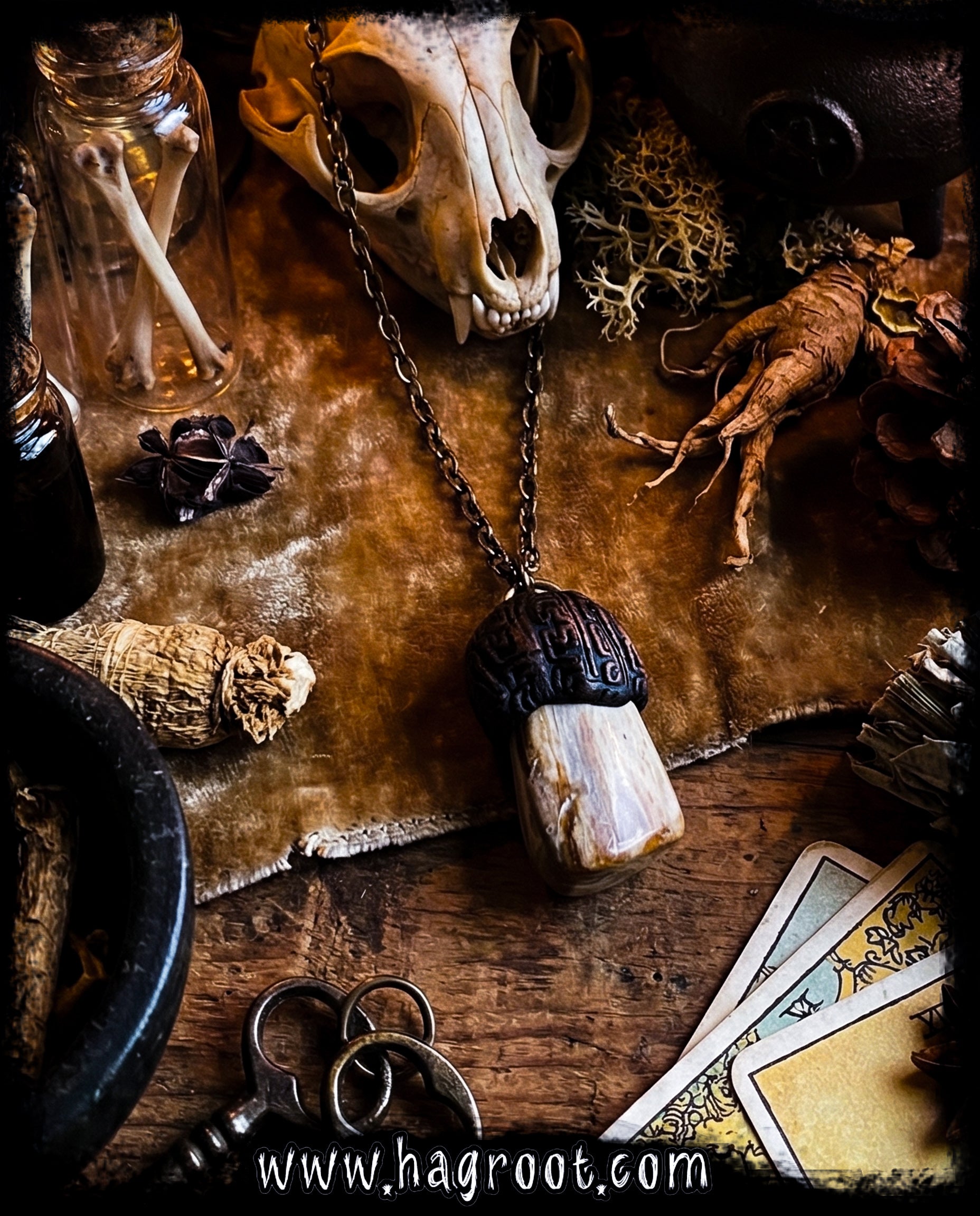 Handcrafted Clay Talisman Necklace with Petrified Wood