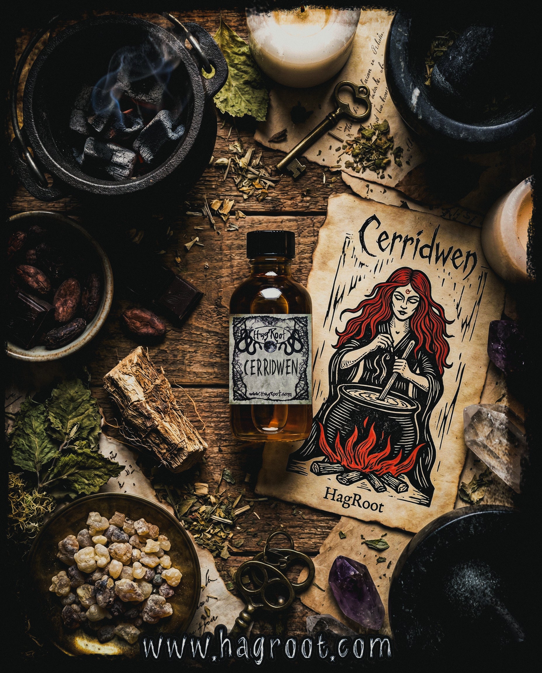 CERRIDWEN-(Patchouli, Frankincense, Cauldron Smoke, Dark Chocolate, Moss, Vetiver)-Perfume, Cologne, Anointing, Ritual Oil
