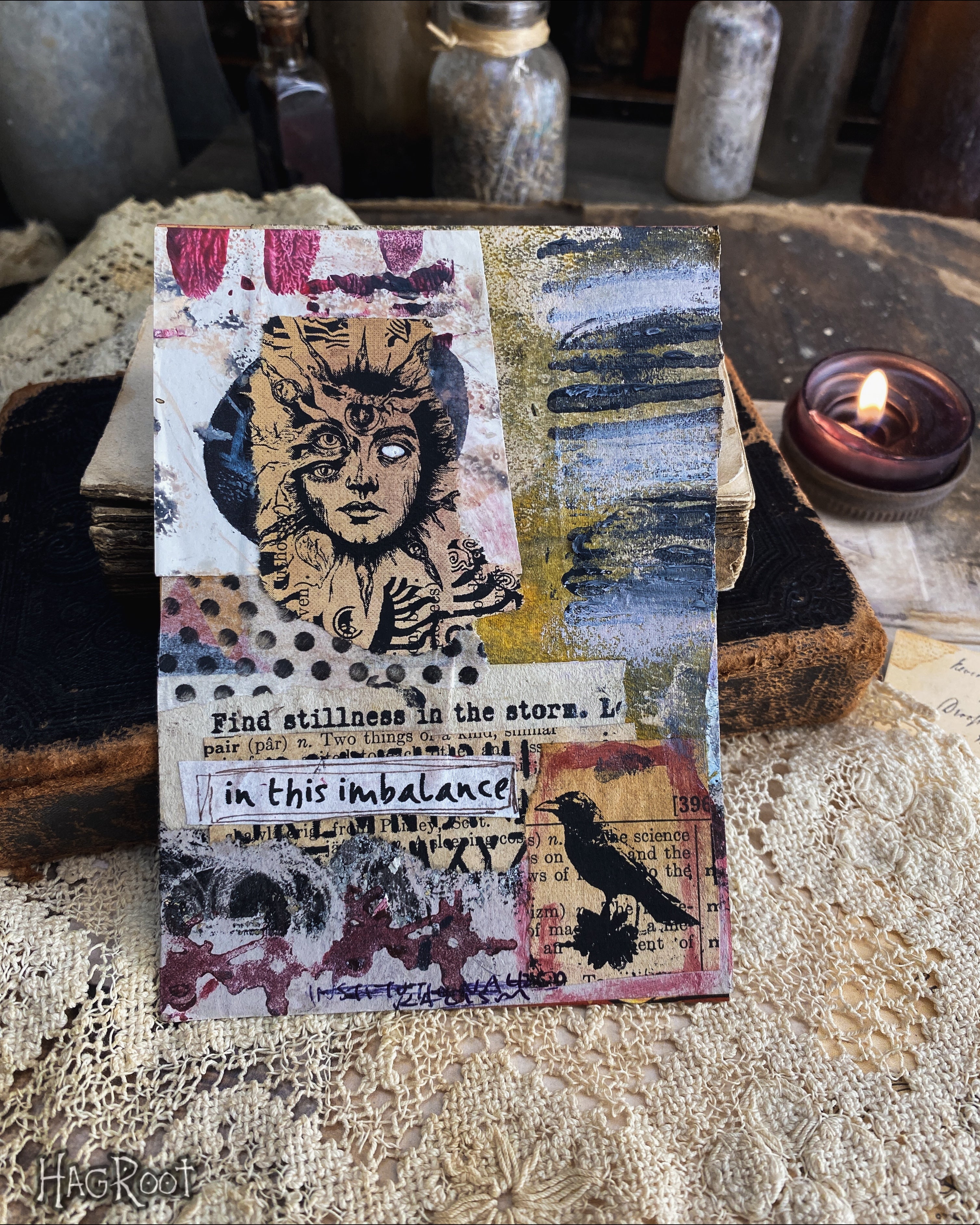 Imbalance - Original Mixed Media Collage - Altar Card