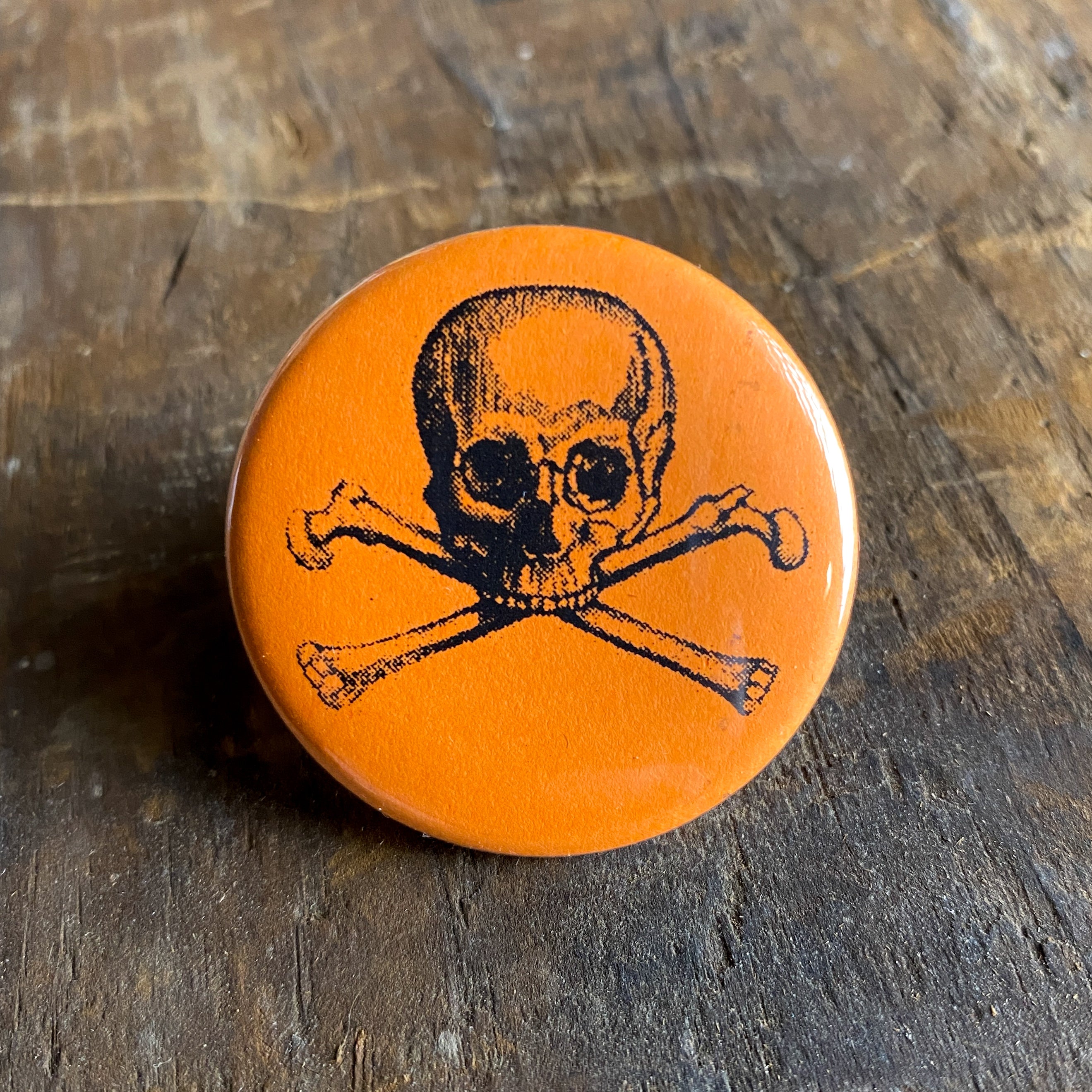 Skull + Crossbones - Hand Pressed Button/Pin - 1.5"