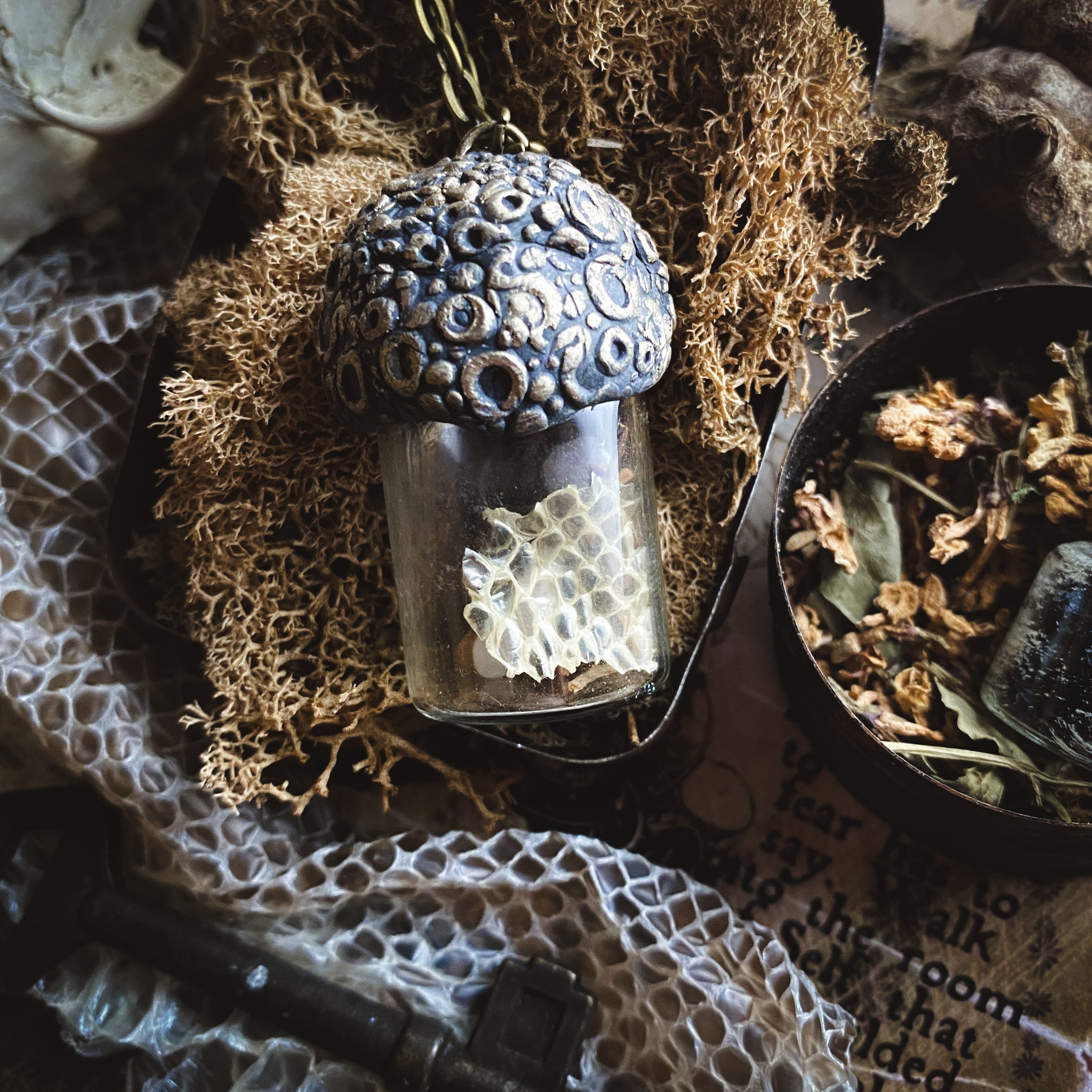 Conjure Necklace with Mandrake Root, Rose Quartz and Snake Skin for Love, Protection + Spiritual Connection