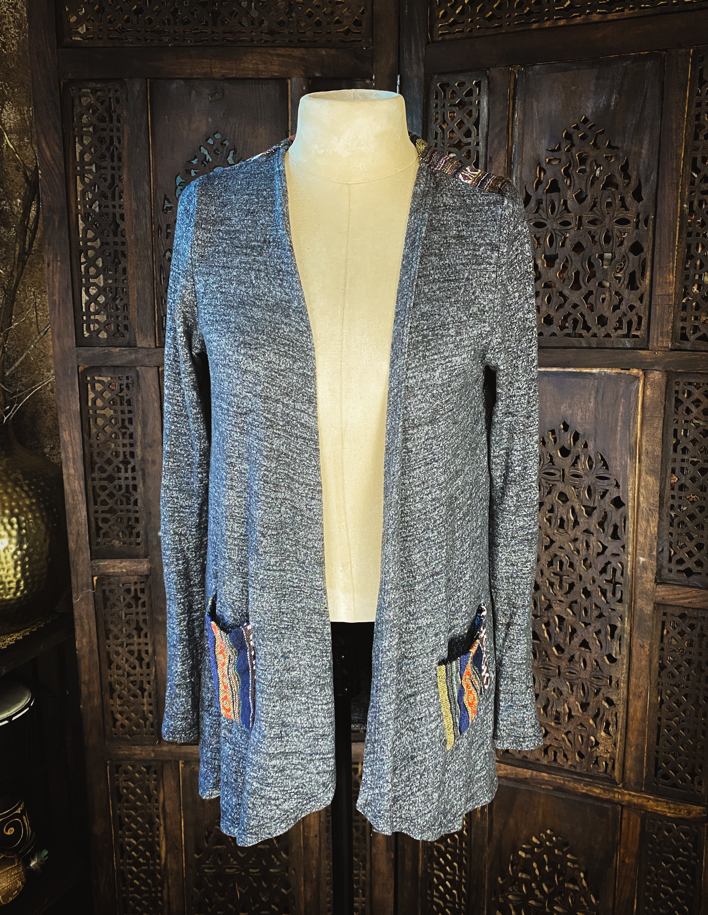 Cardigan With Guatemalan Style Accents  - Size Medium